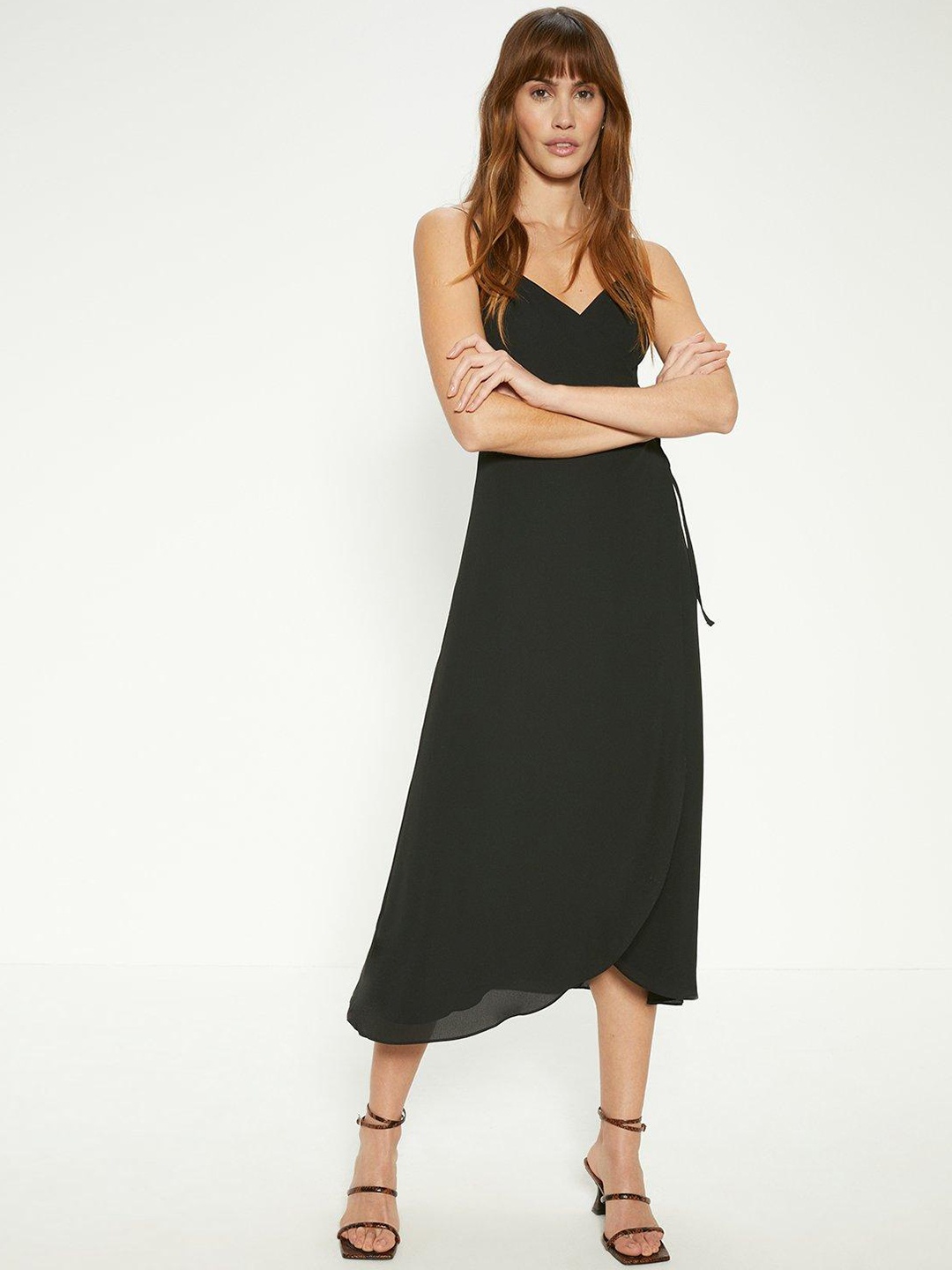

OASIS Solid Wrap Midi Dress, Black
