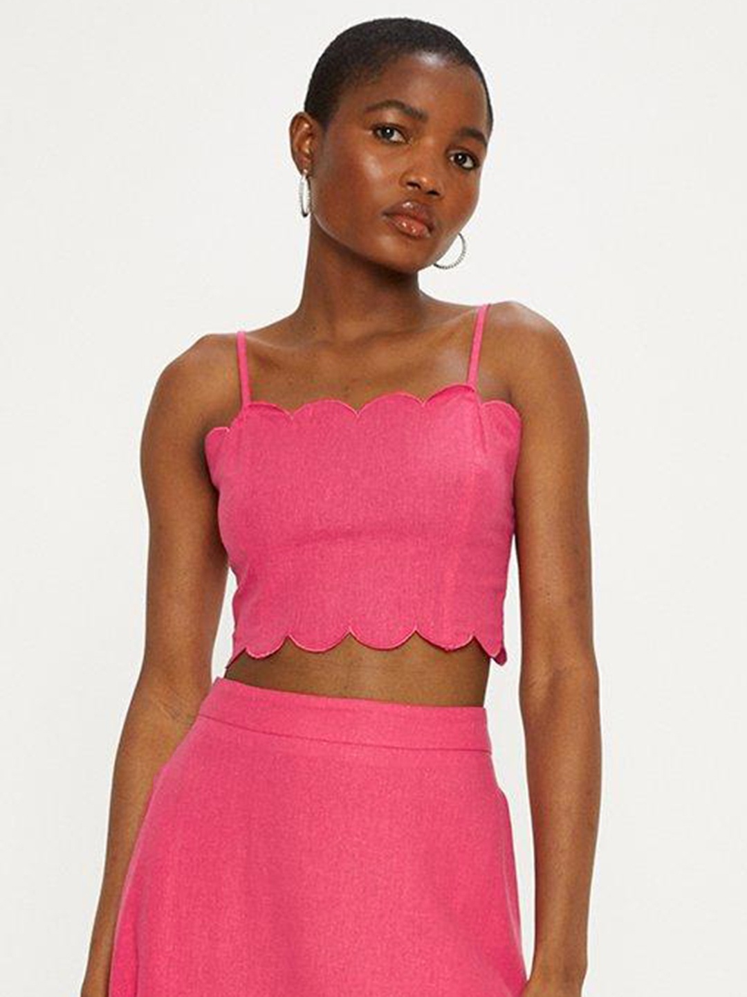 

OASIS Linen Blend Scallop Detail Crop Top, Pink