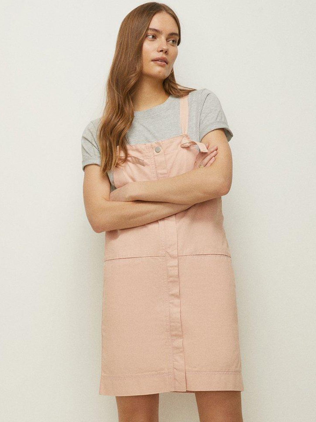 

OASIS Denim Pinafore Dress, Peach