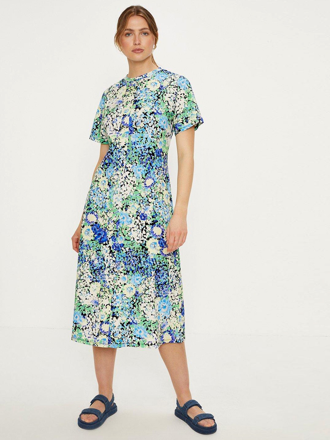 

OASIS Floral Print A-Line Midi Dress, Blue