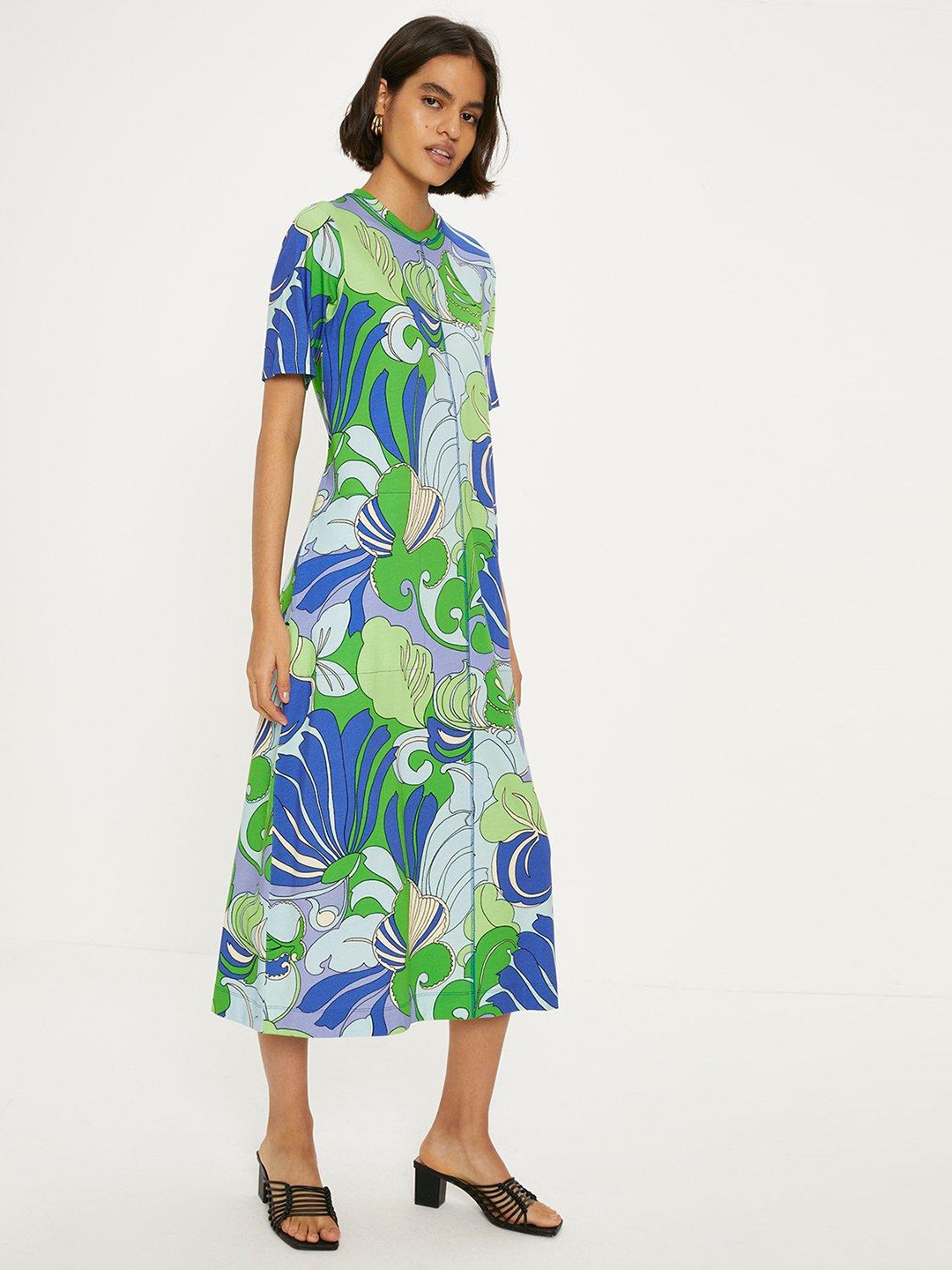 

OASIS Tropical Print A-Line Midi Dress, Blue