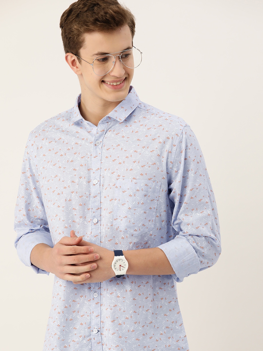

Mast & Harbour Men Standard Slim Fit Floral Printed Pure Cotton Casual Shirt, Blue