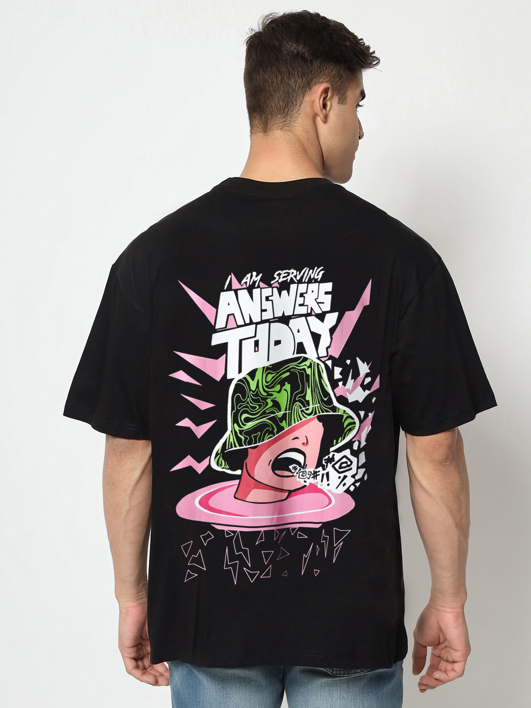 

COMICSENSE Bio Finish Graphic Printed Pure Cotton Oversize Fit T-shirt, Black