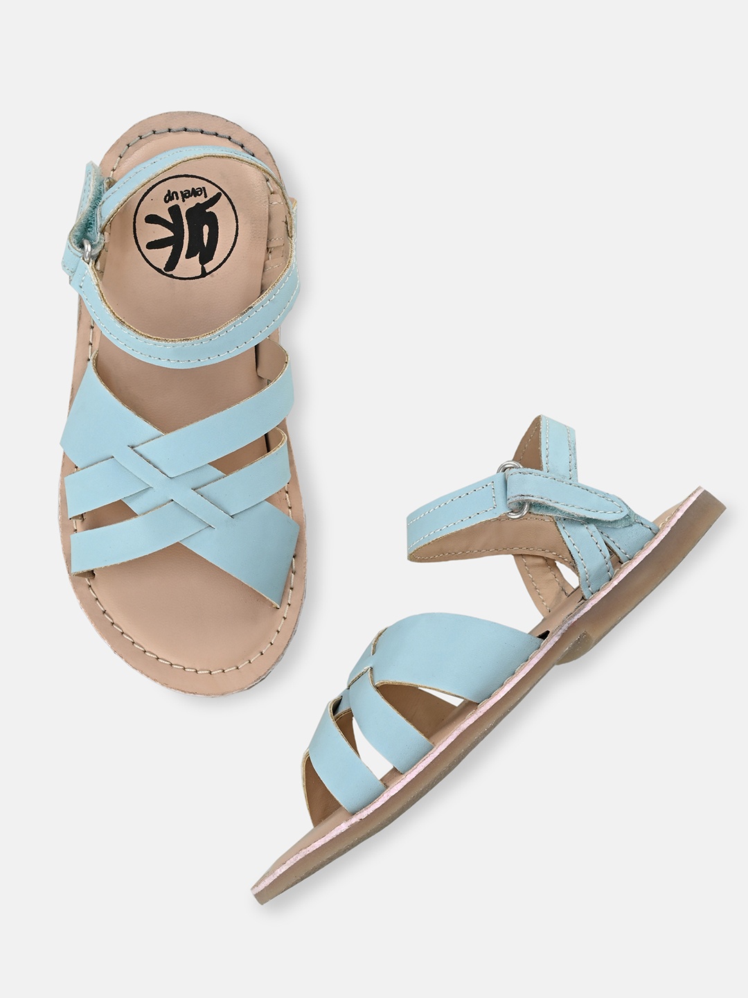 

YK Girls Criss-Cross Strap Open Toe Flats, Blue