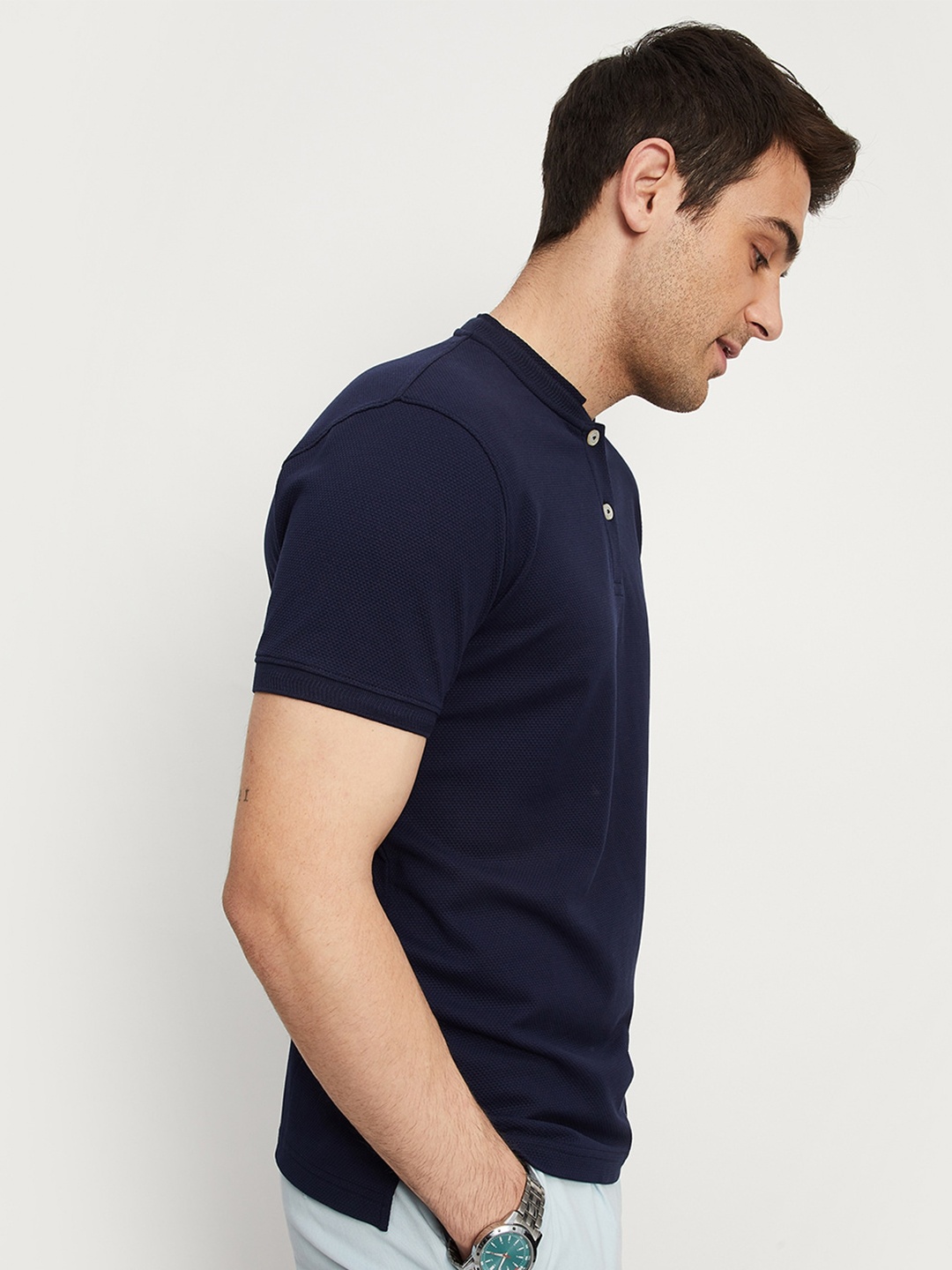 

max Stand Collar Casual T-shirt, Navy blue
