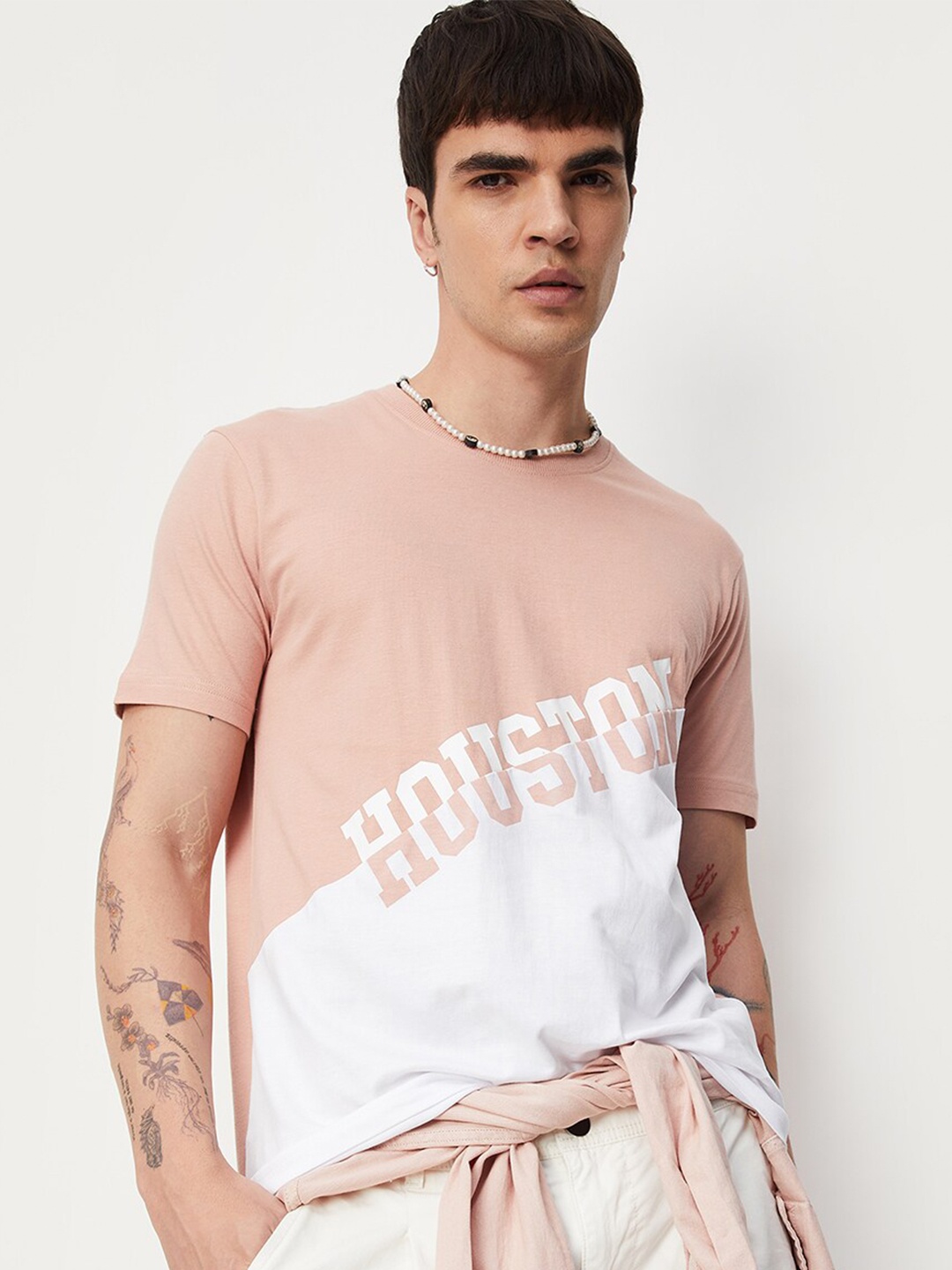 

max Colourblocked Pure Cotton T-shirt, Pink