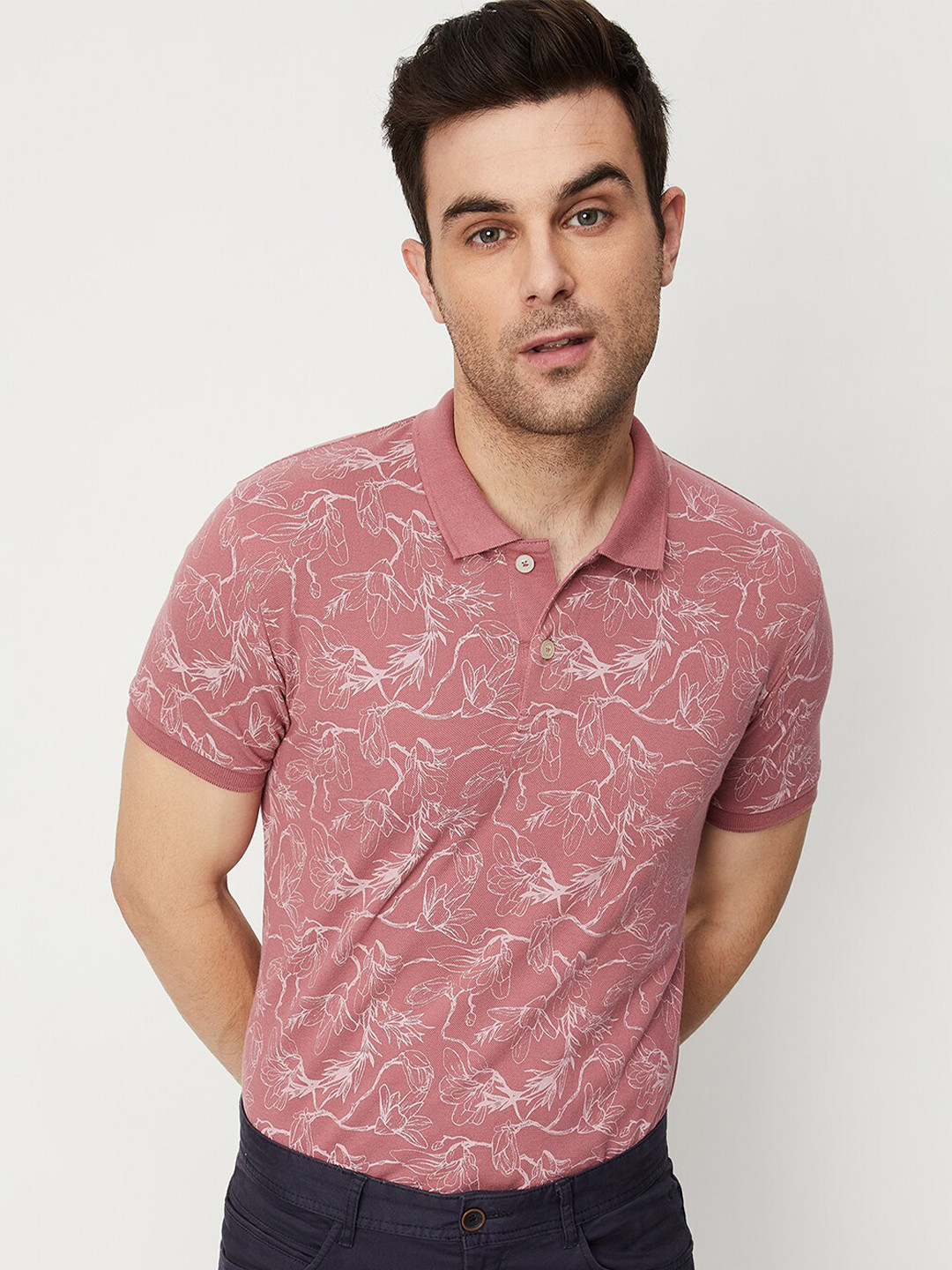 

max Floral Printed Polo Collar T-shirt, Pink