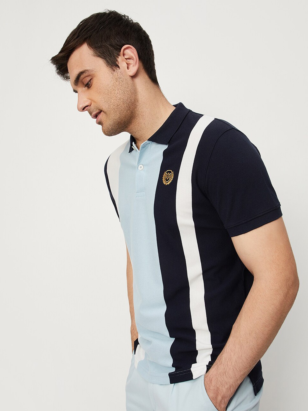 

max Colourblocked Polo Collar T-shirt, Turquoise blue
