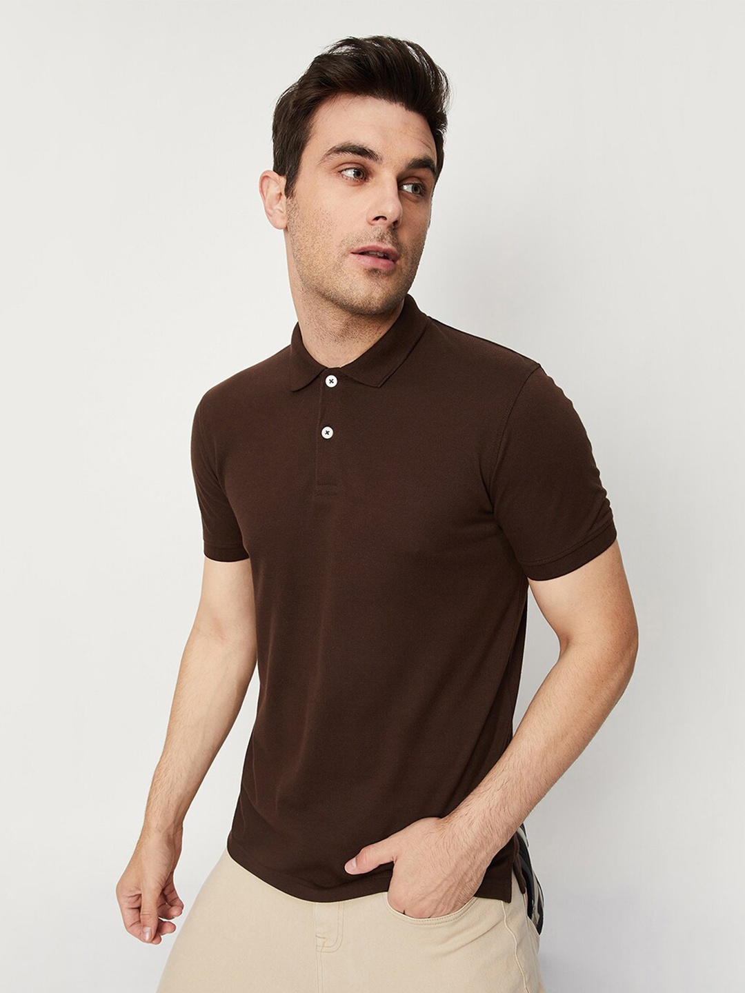 

max Polo Collar Casual T-shirt, Brown