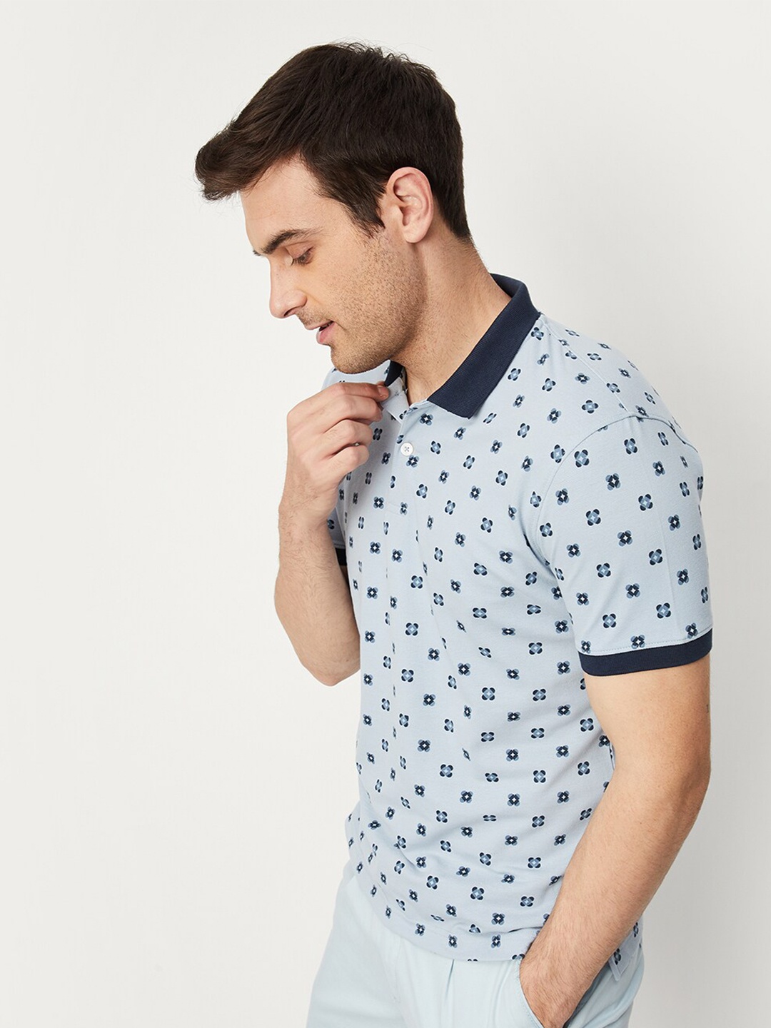 max Conversational Printed Polo Collar T-shirt, Blue