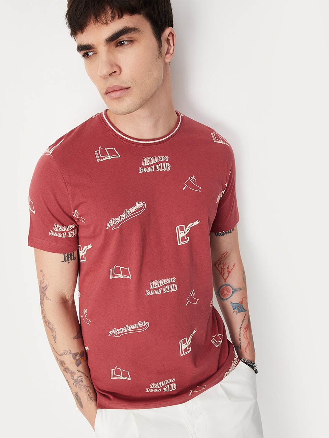 

max Conversational Printed Pure Cotton T-shirt, Red