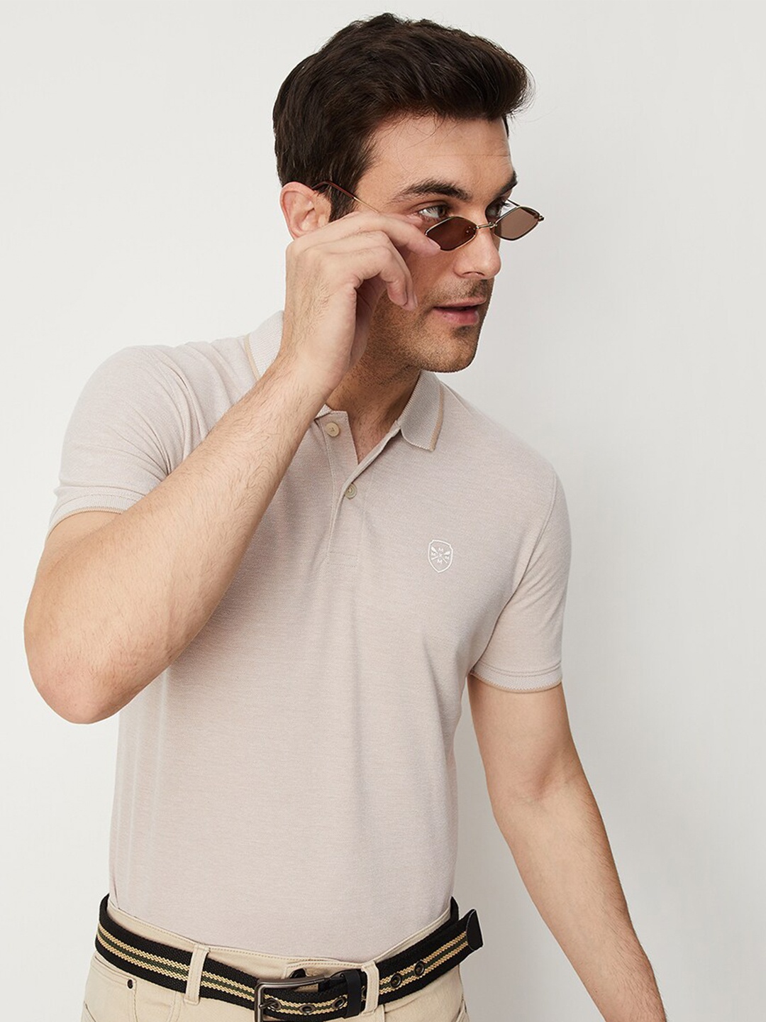

max Polo Collar Casual T-shirt, Beige