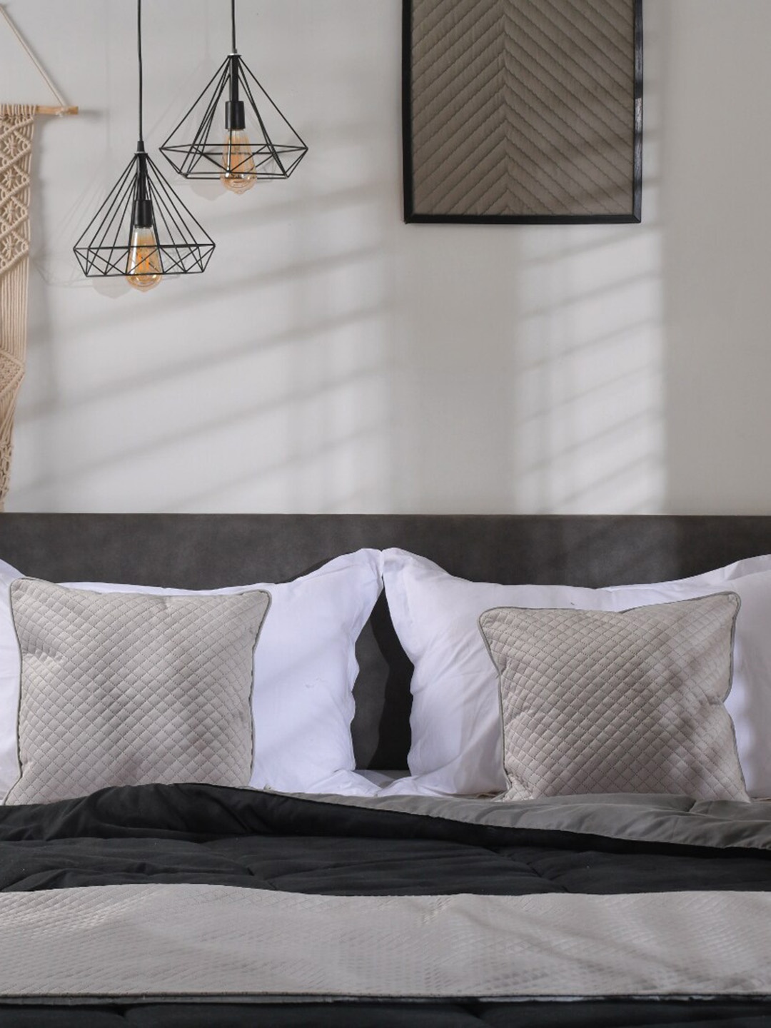 

THE SEWING CREST Grey Self Design Pure Cotton Bed Runner