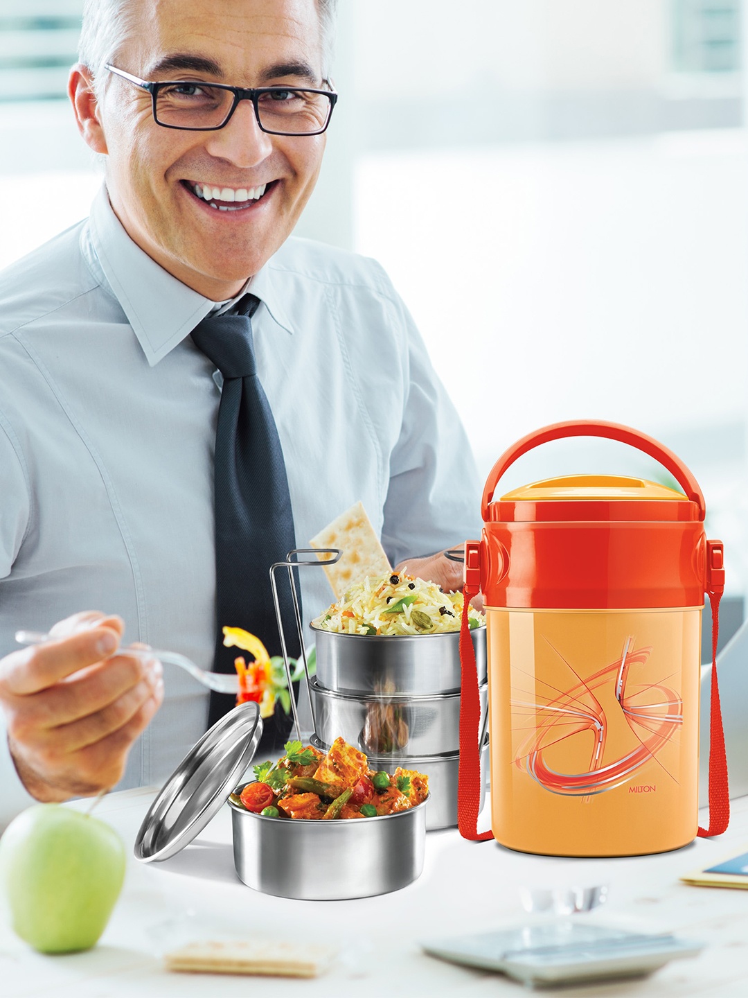 

Milton Odyssey 4 Pcs Orange Insulated Steel Containers 380 ml Each And 1 Papad Box 200 ml