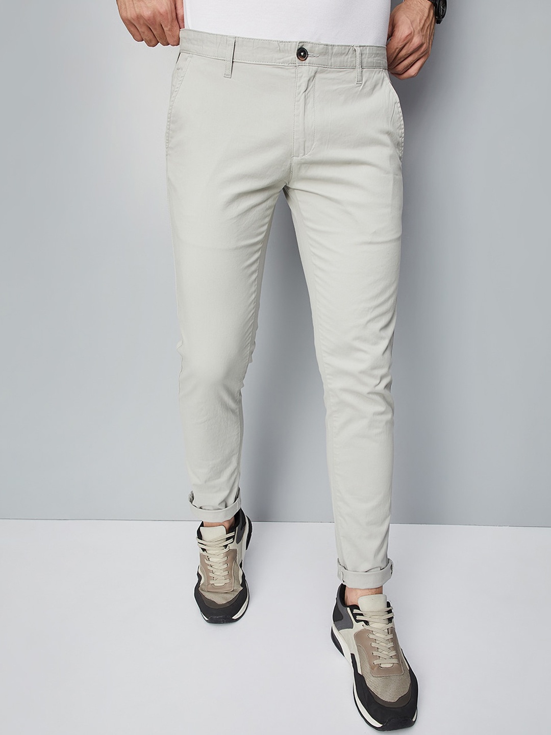 

max Men Mid Rise Chinos Trousers, Grey