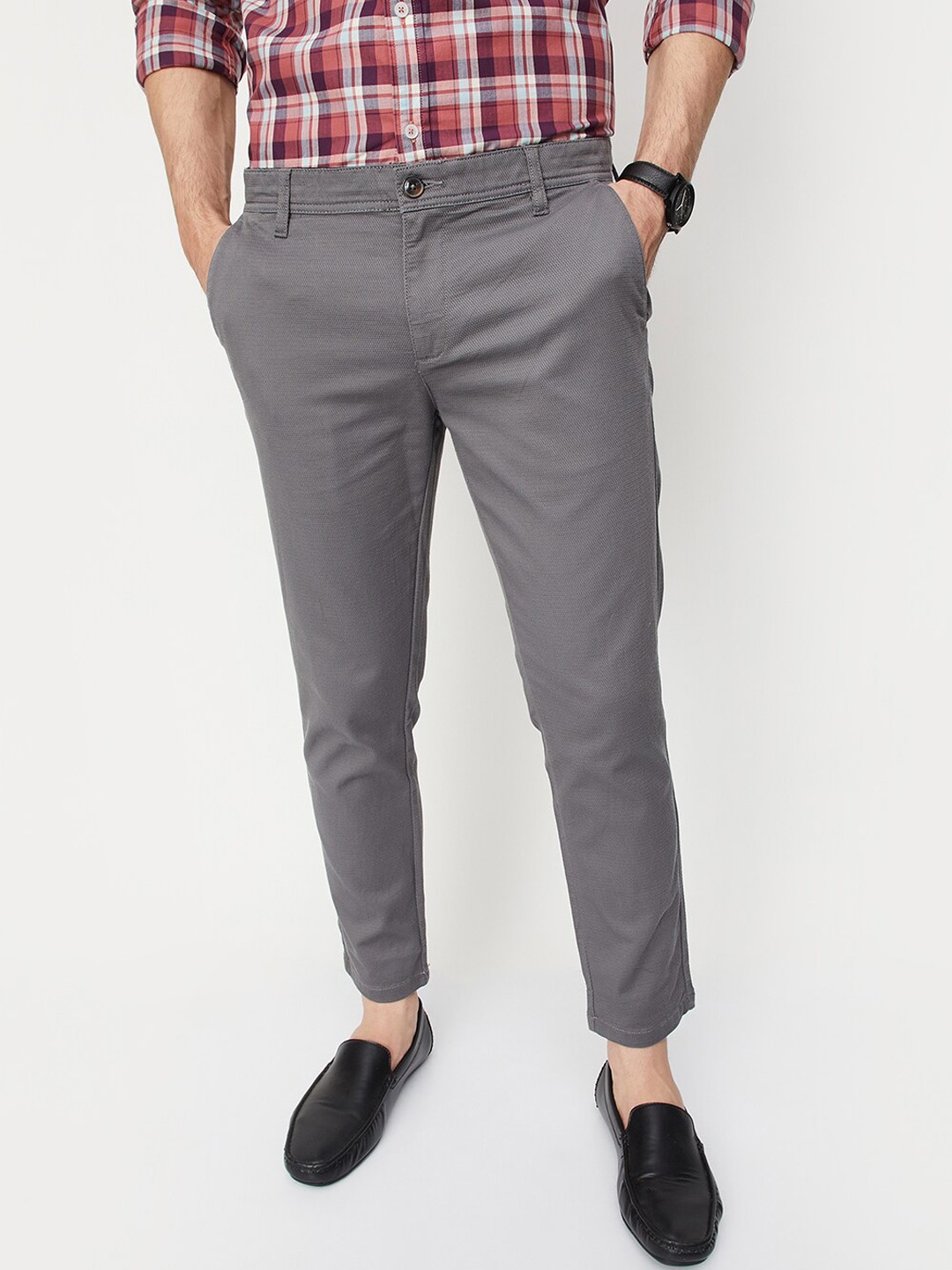 

max Men Mid Rise Chinos Trousers, Grey
