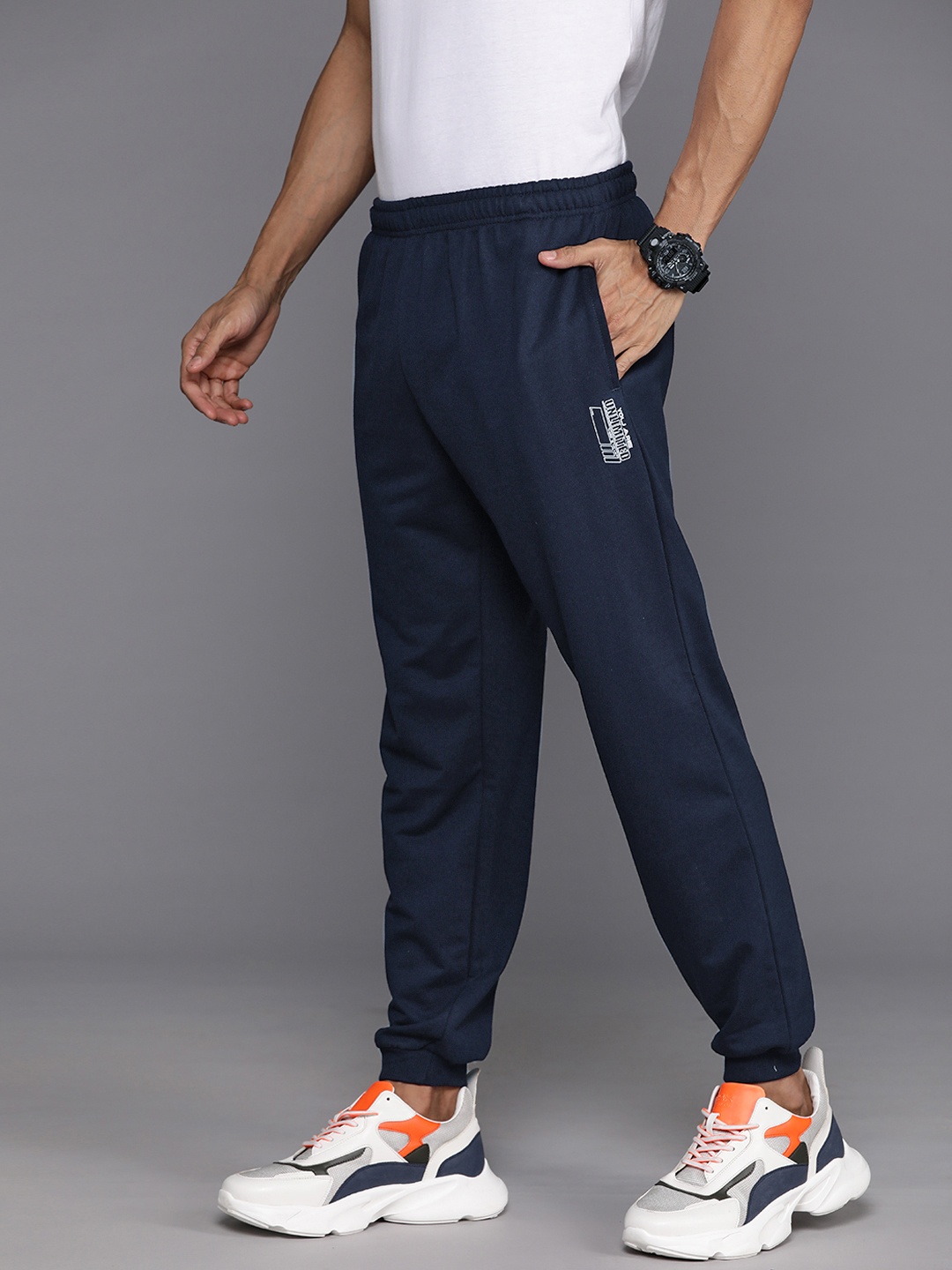 

HRX by Hrithik Roshan Men Minimal Typography Detail Lifestyle Jogger Track Pants, Navy blue