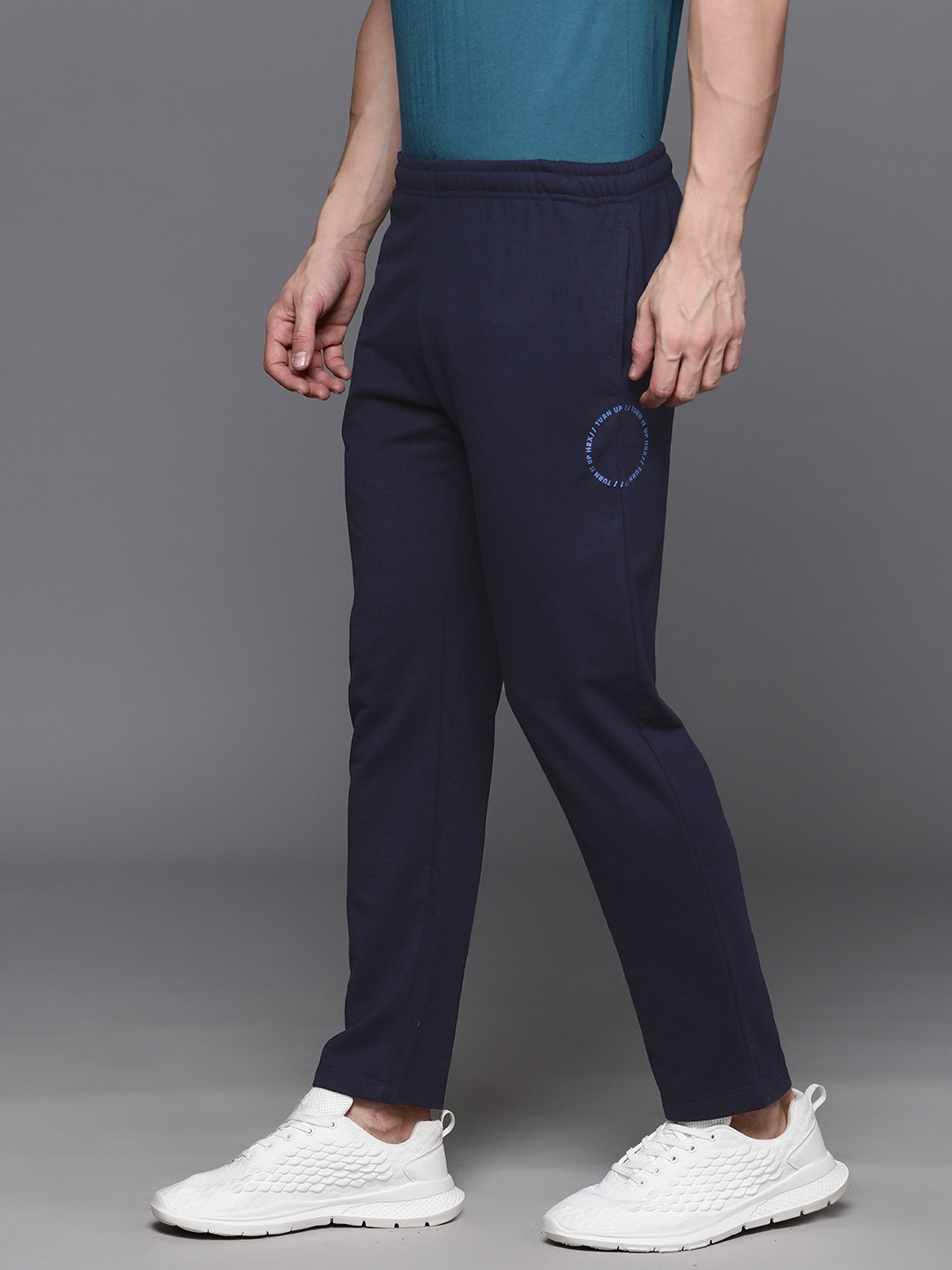 

HRX by Hrithik Roshan Men Mid-Rise Typography Printed Detail Track Pants, Navy blue
