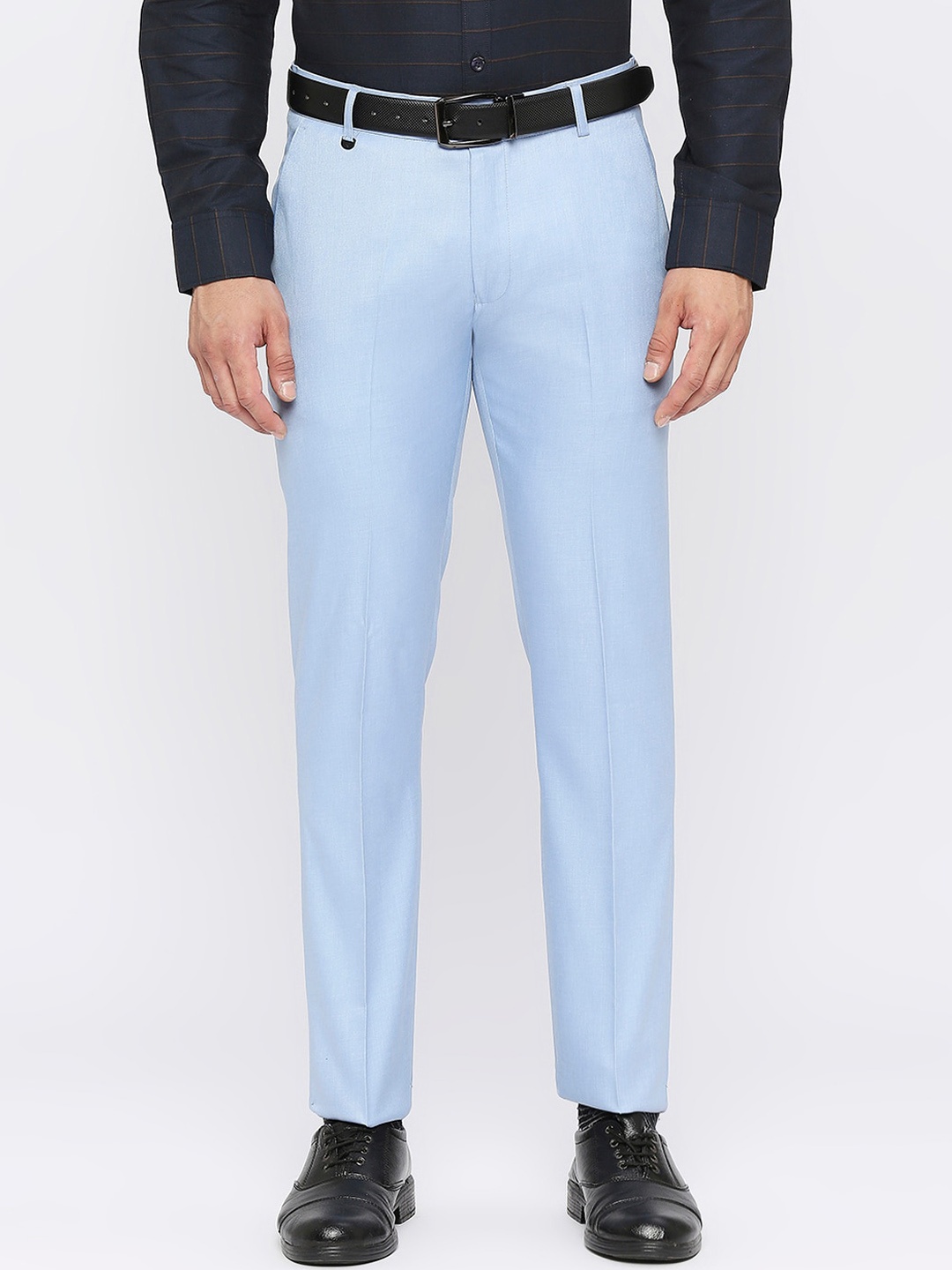 

Solemio Men Mid Rise Formal Trousers, Blue