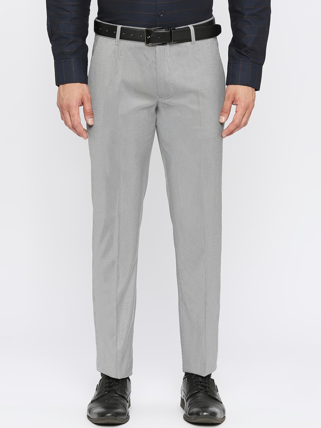 

Solemio Men Plain Flat-Front Mid-Rise Formal Trousers, Grey