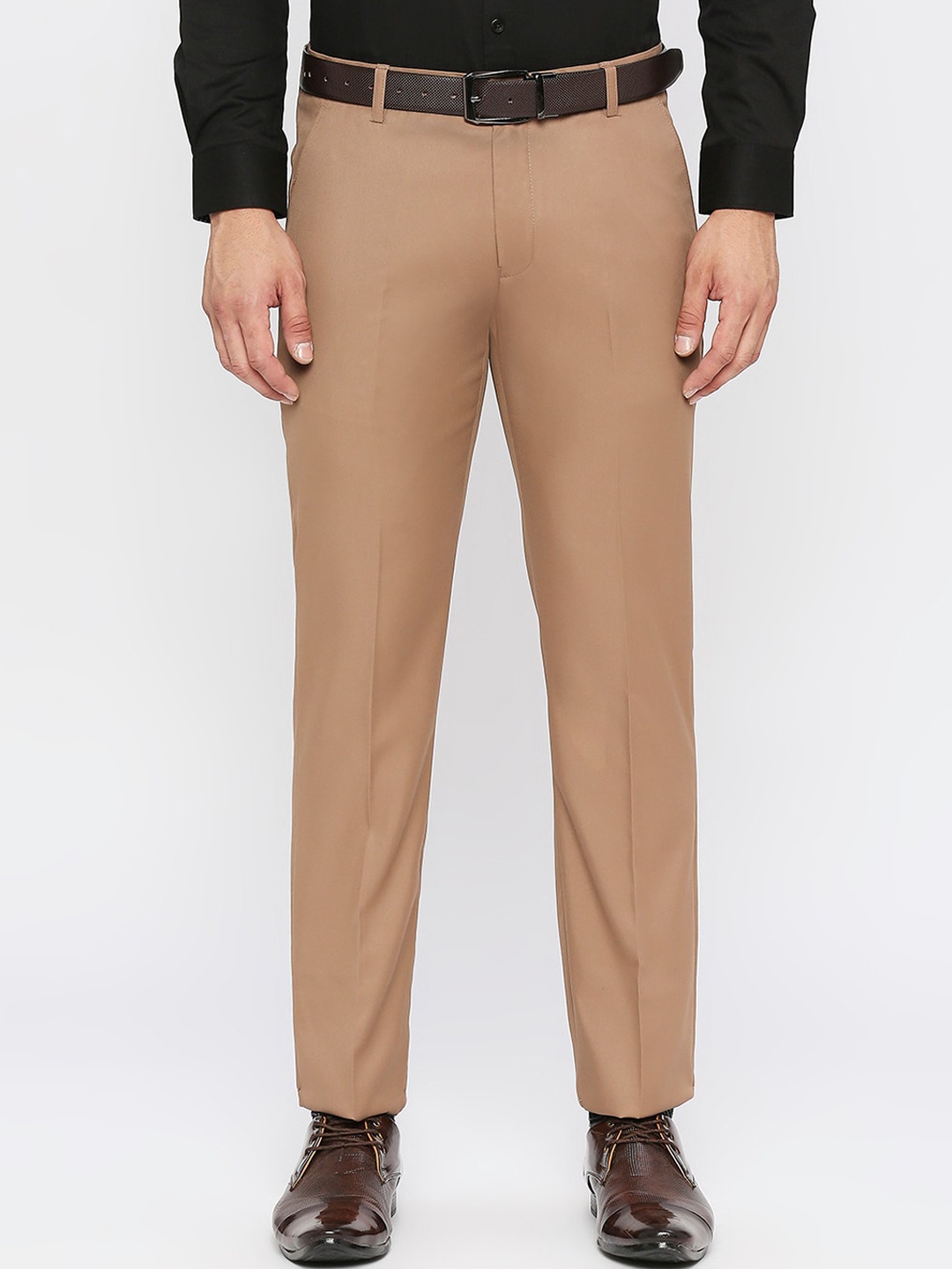 

Solemio Men Plain Flat-Front Mid-Rise Formal Trousers, Brown