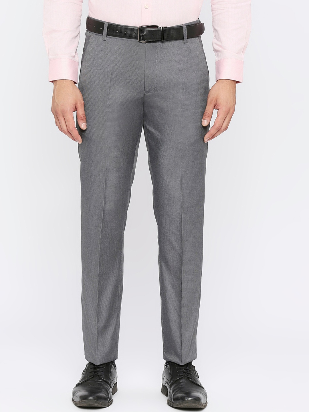 

Solemio Men Plain Flat-Front Mid-Rise Slim Fit Formal Trousers, Grey
