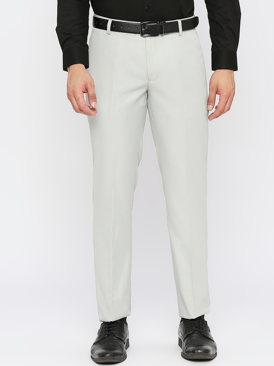 Solemio Men Mid Rise Formal Trousers, Grey