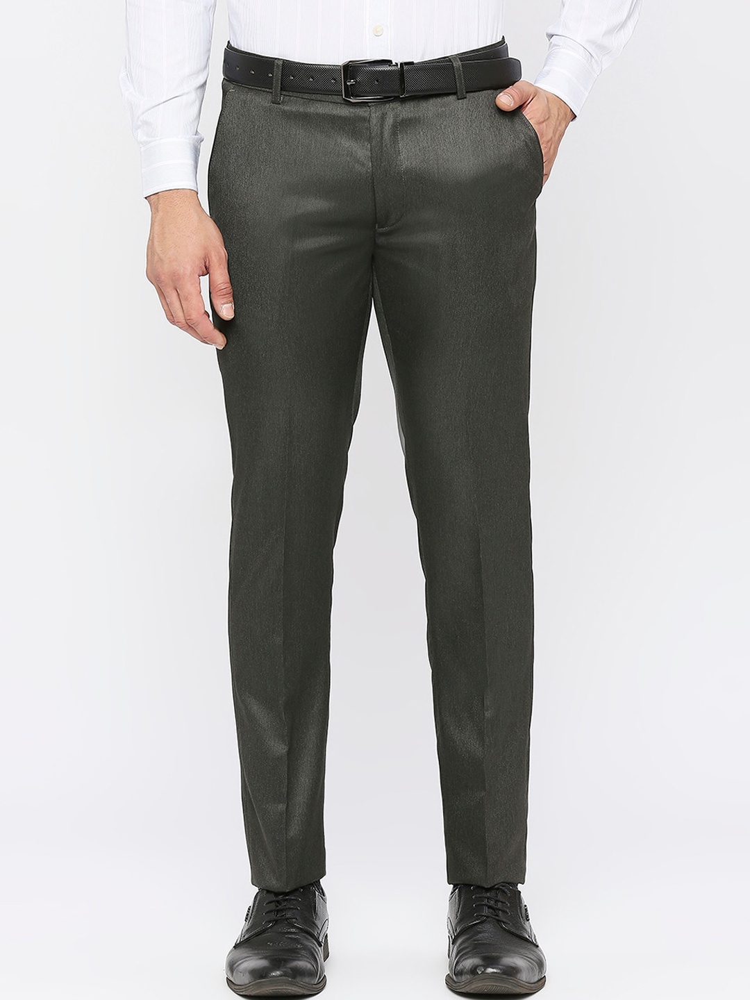 

Solemio Men Mid Rise Slim Fit Formal Trouser, Green