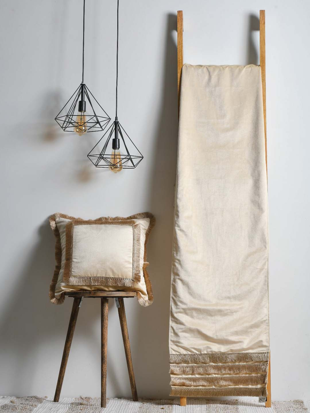 

THE SEWING CREST Cream Solid Pure Cotton Rectangular Bed Runner