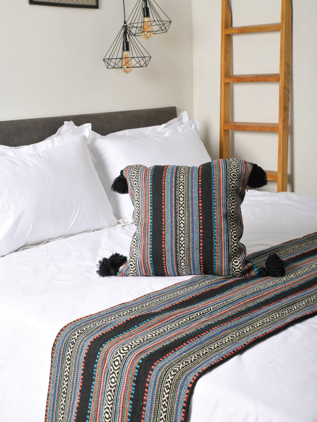 

THE SEWING CREST Black Ethnic Motifs Pure Cotton Bed Runner