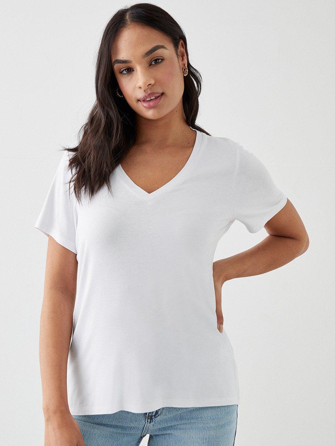 

DOROTHY PERKINS V-Neck Solid T-shirt, White