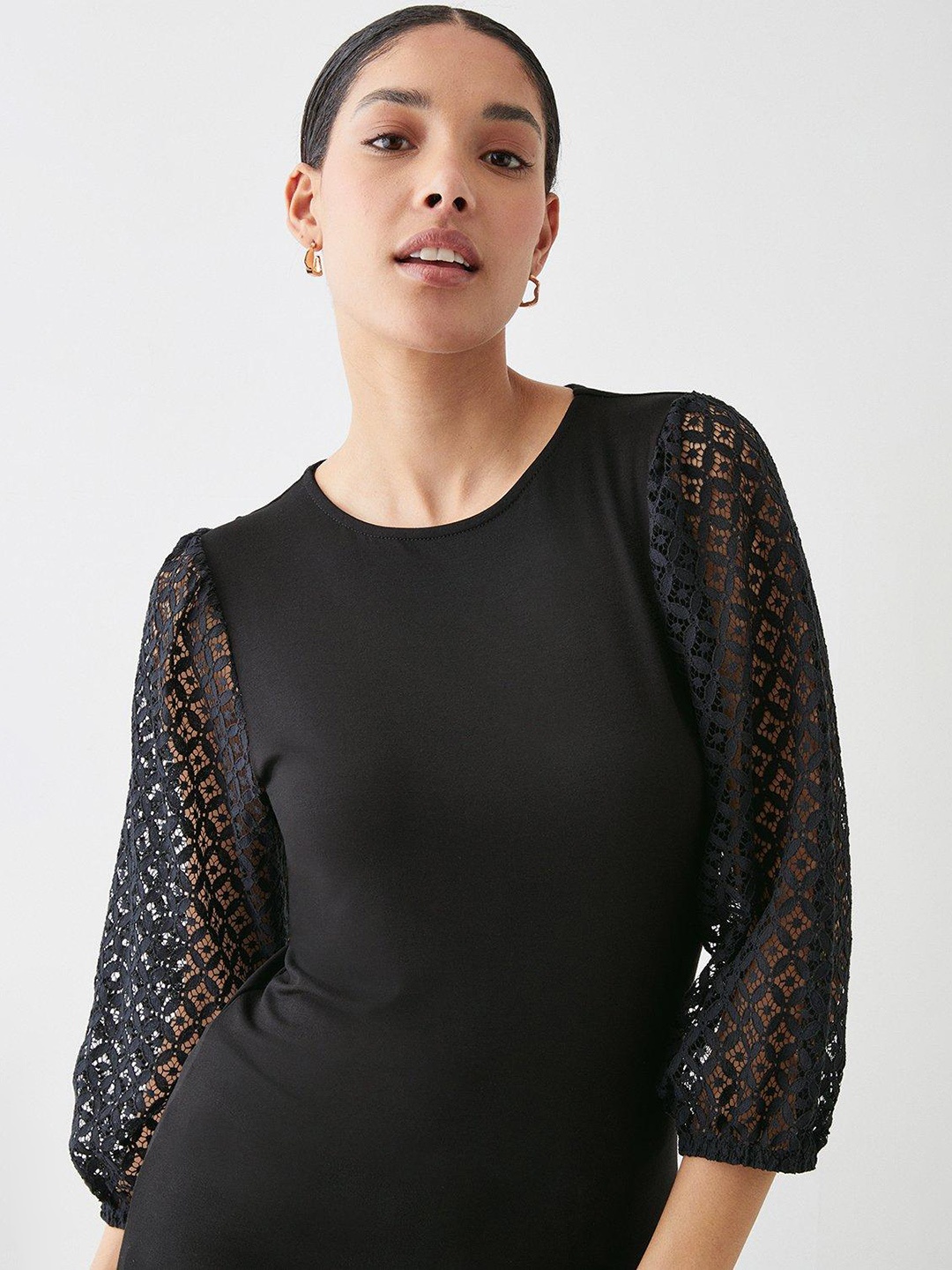 

DOROTHY PERKINS Lace Sleeves Regular Top, Black