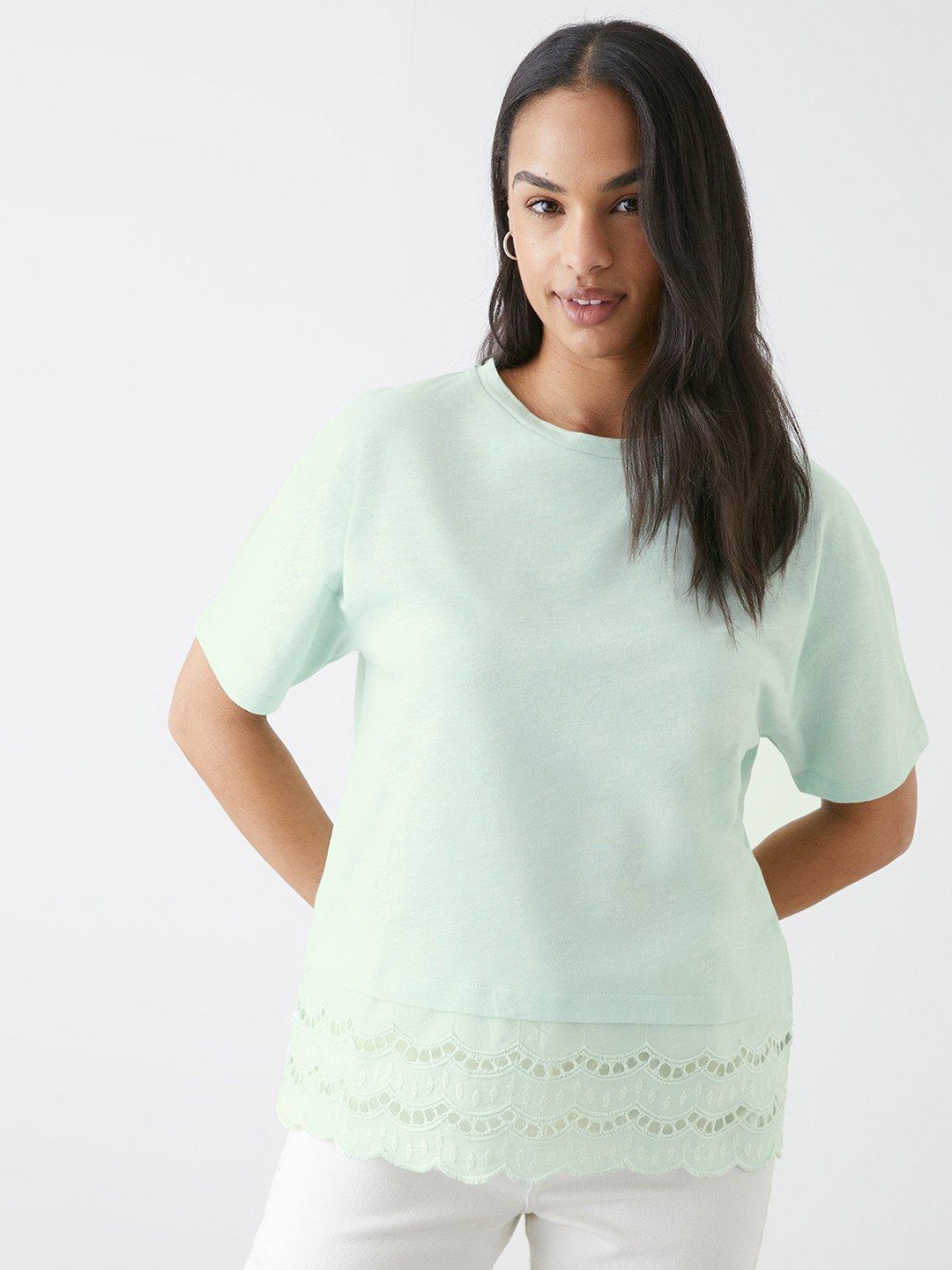 

DOROTHY PERKINS Schiffli Detail Pure Cotton Top, Sea green