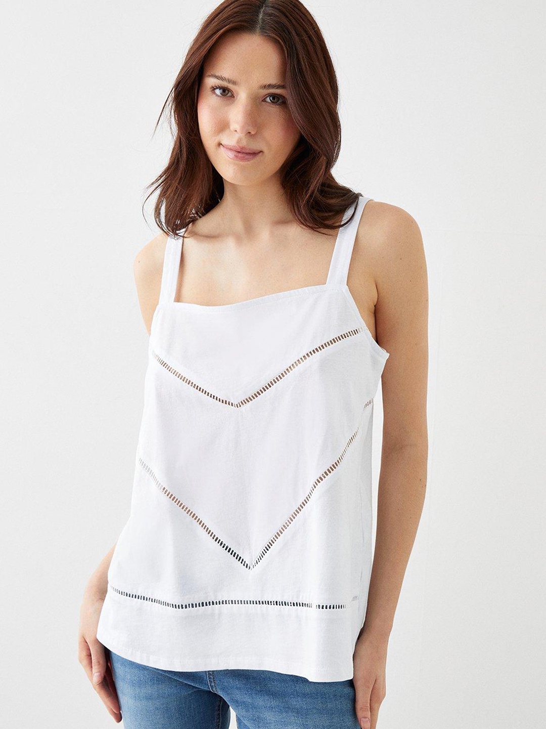 

DOROTHY PERKINS Lace Inserted Pure Cotton Top, White