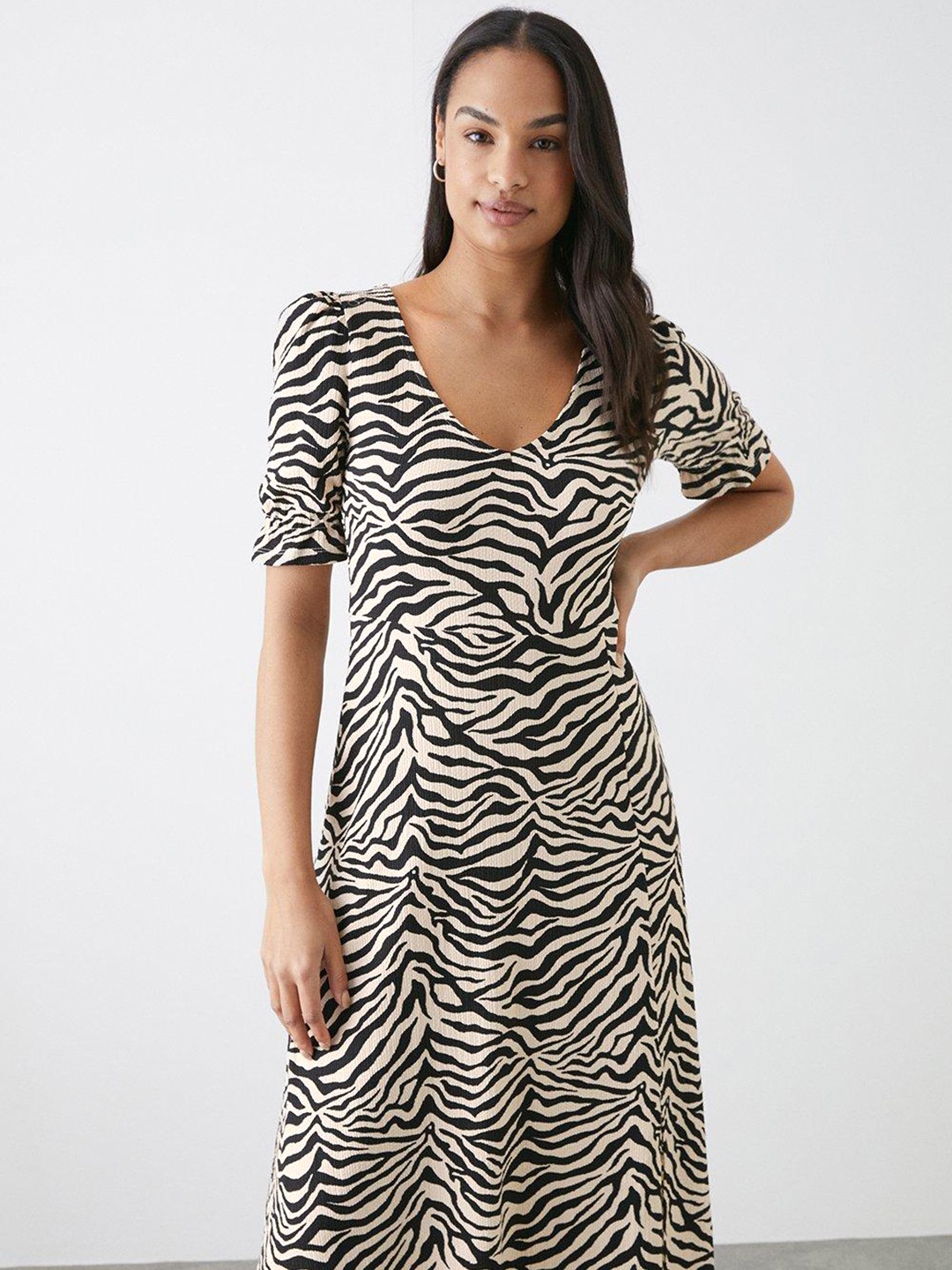 

DOROTHY PERKINS Zebra Print A-Line Midi Dress, Off white
