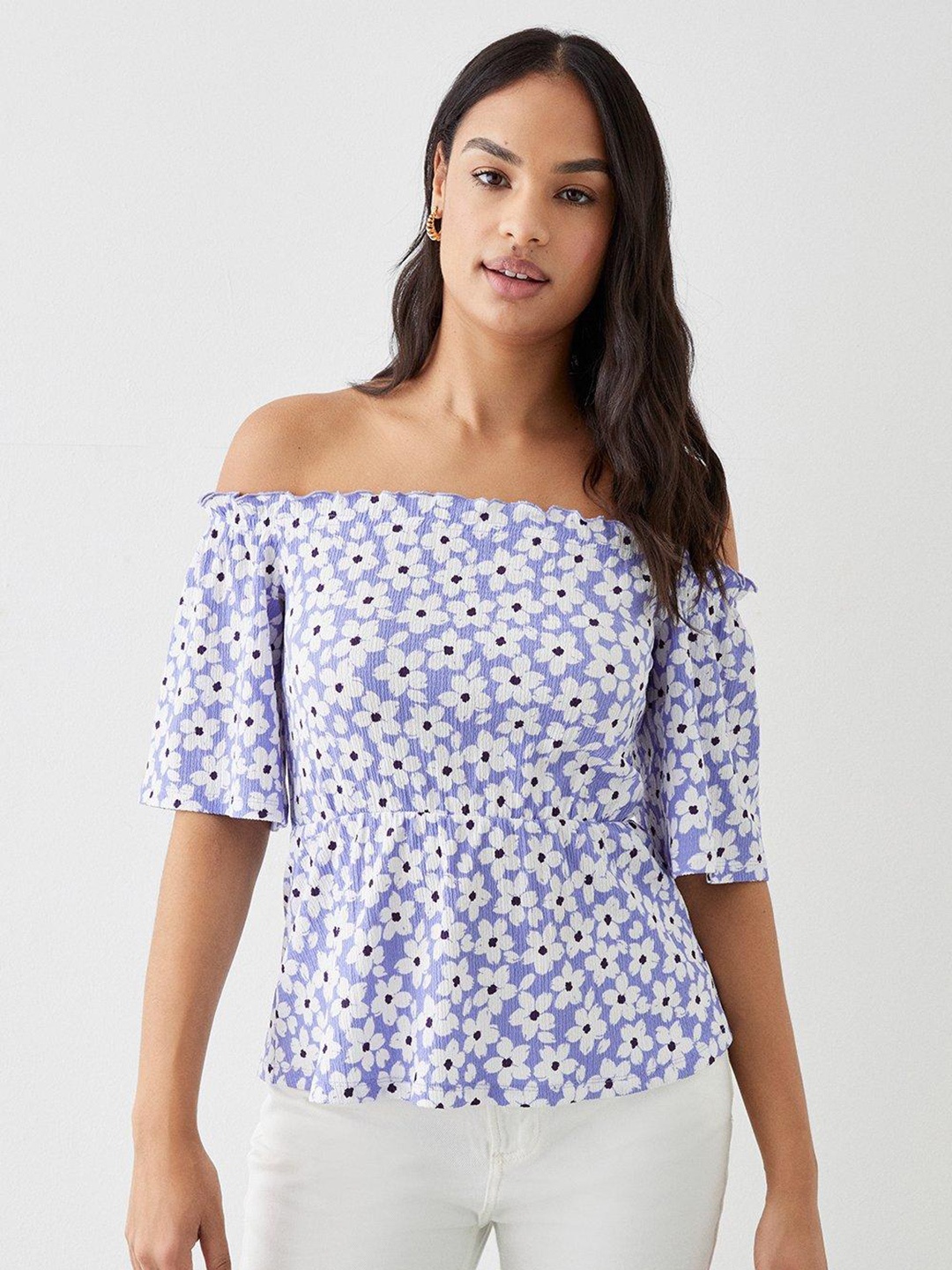 

DOROTHY PERKINS Floral Print Off-Shoulder Bardot Top, Blue