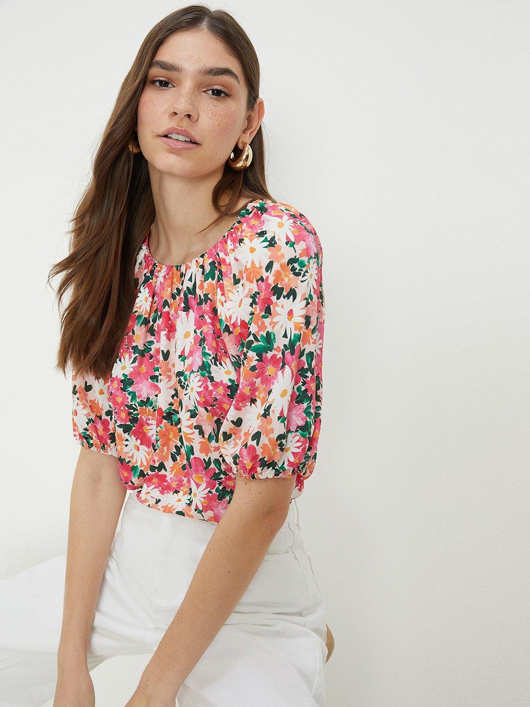 

DOROTHY PERKINS Floral Print Puff Sleeves Top, Pink