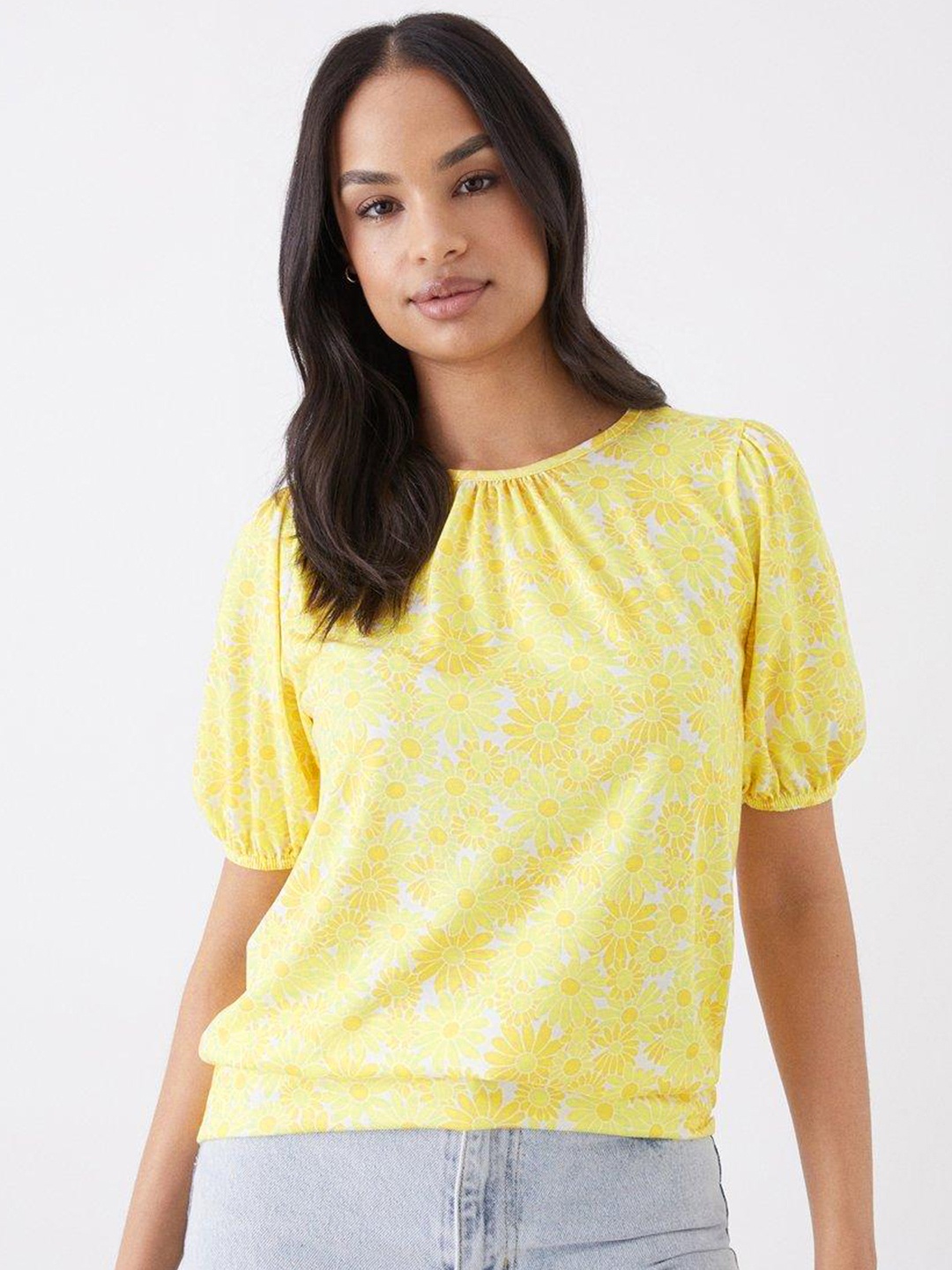 

DOROTHY PERKINS Floral Print Puff Sleeves Top, Yellow