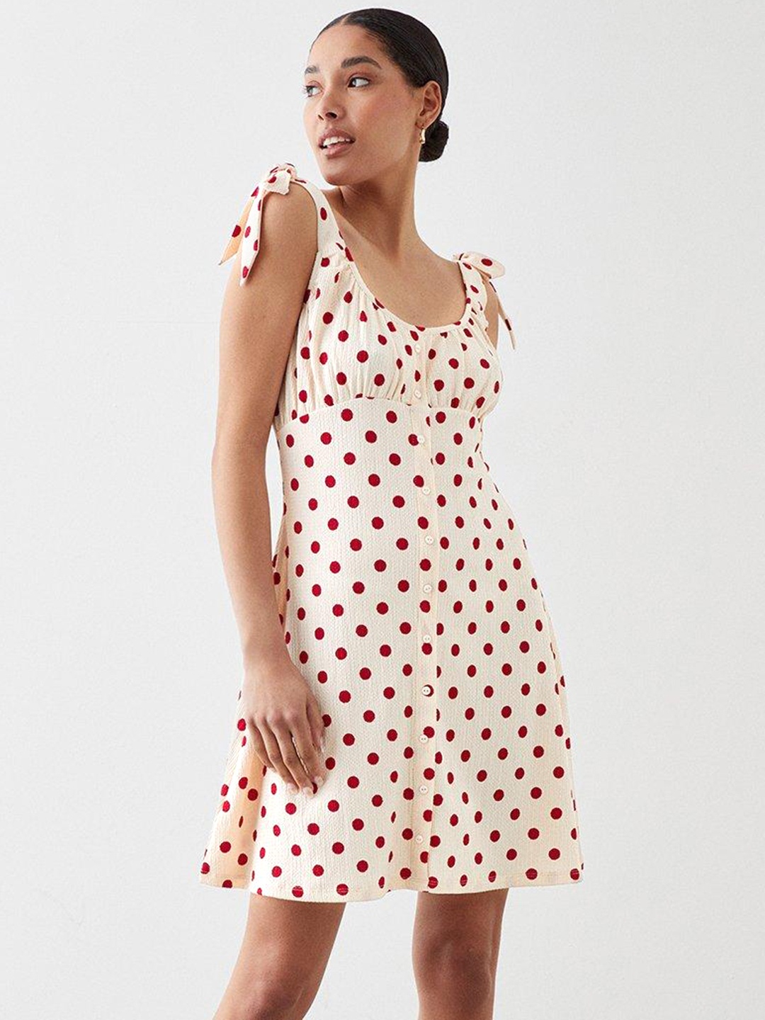 

DOROTHY PERKINS Polka Dot Print A-Line Dress, Cream