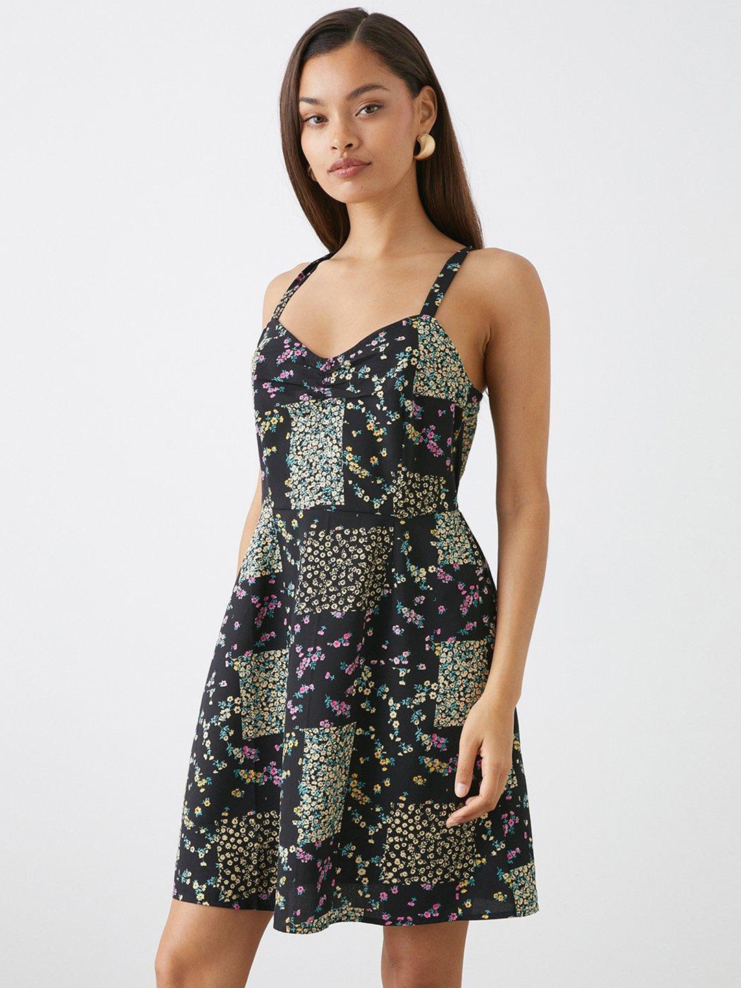 

DOROTHY PERKINS Floral Print Petite A-Line Dress, Black