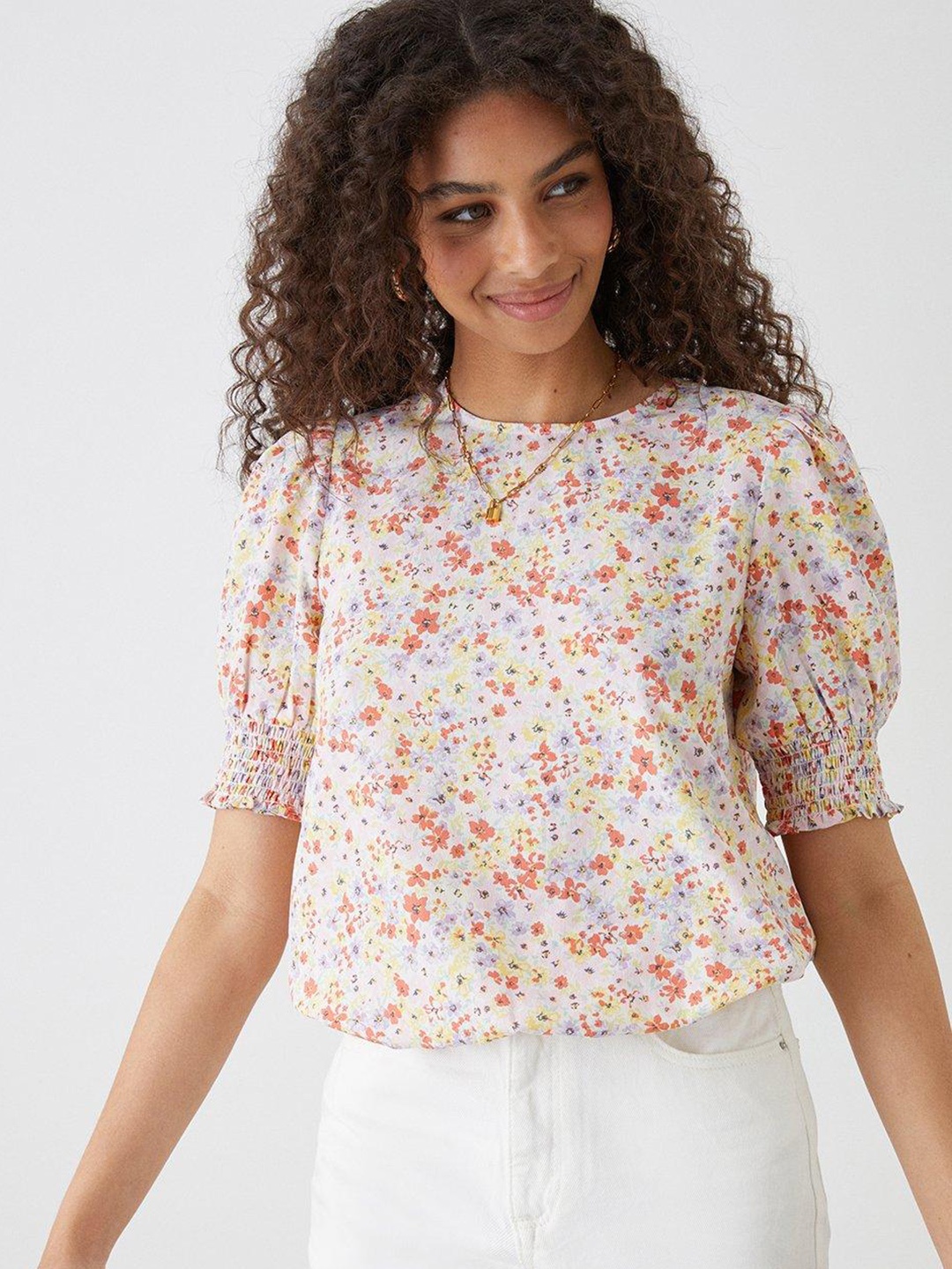 

DOROTHY PERKINS Floral Print Puff Sleeves Top, Blue