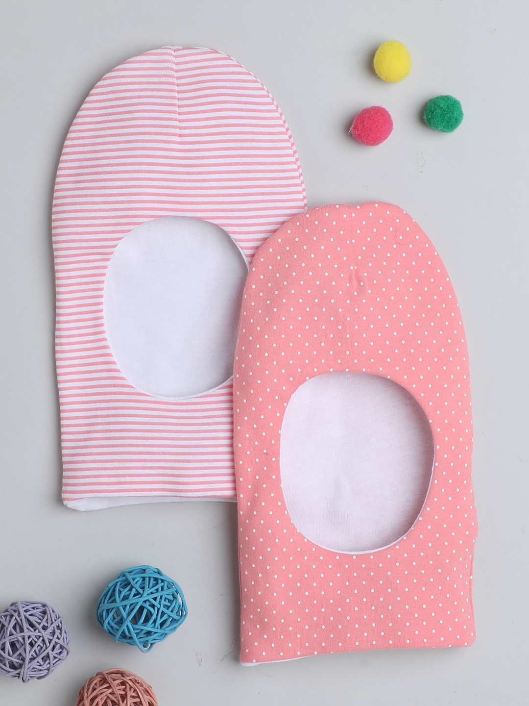 

BUMZEE Girls Pack of 2 Printed Cotton Reversible Monkey Cap, Peach
