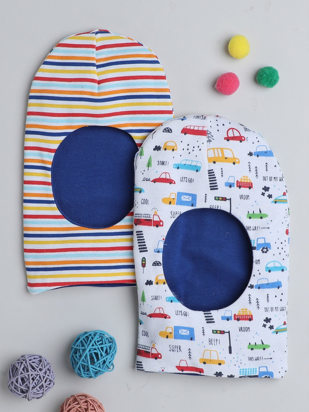

BUMZEE Infant Boys Pack Of 2 Reversible Monkey Cap, Blue