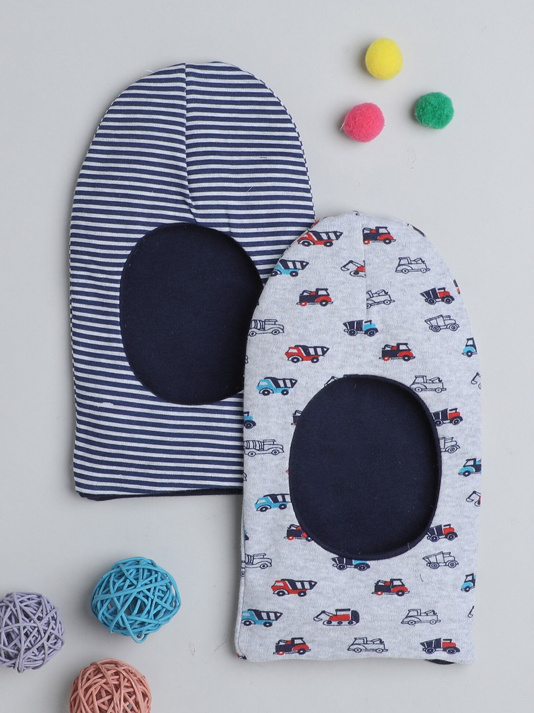 

BUMZEE Infant Boys Pack Of 2 Reversible Monkey Cap, Navy blue