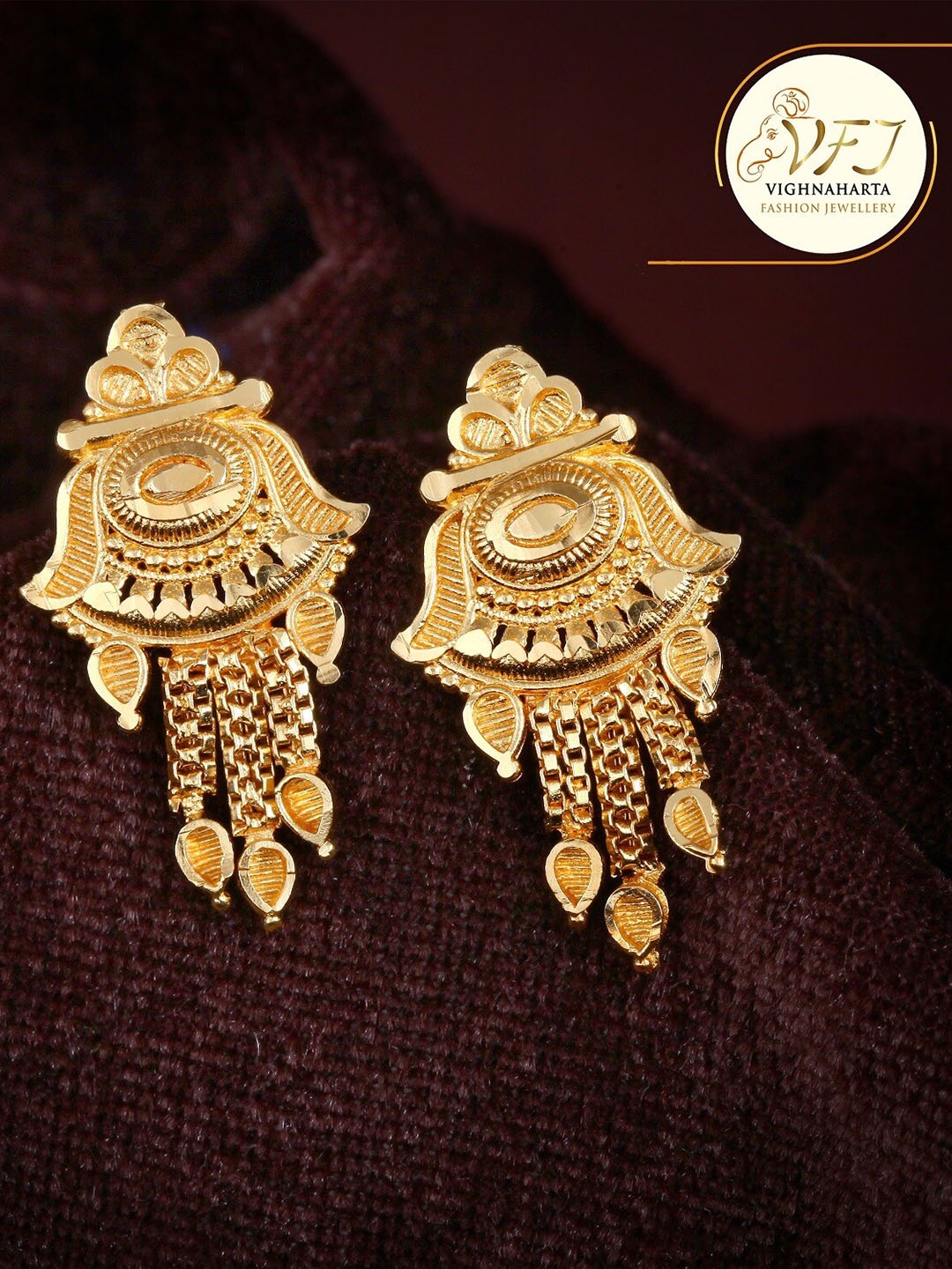 

Vighnaharta Gold-Plated Floral Drop Earrings