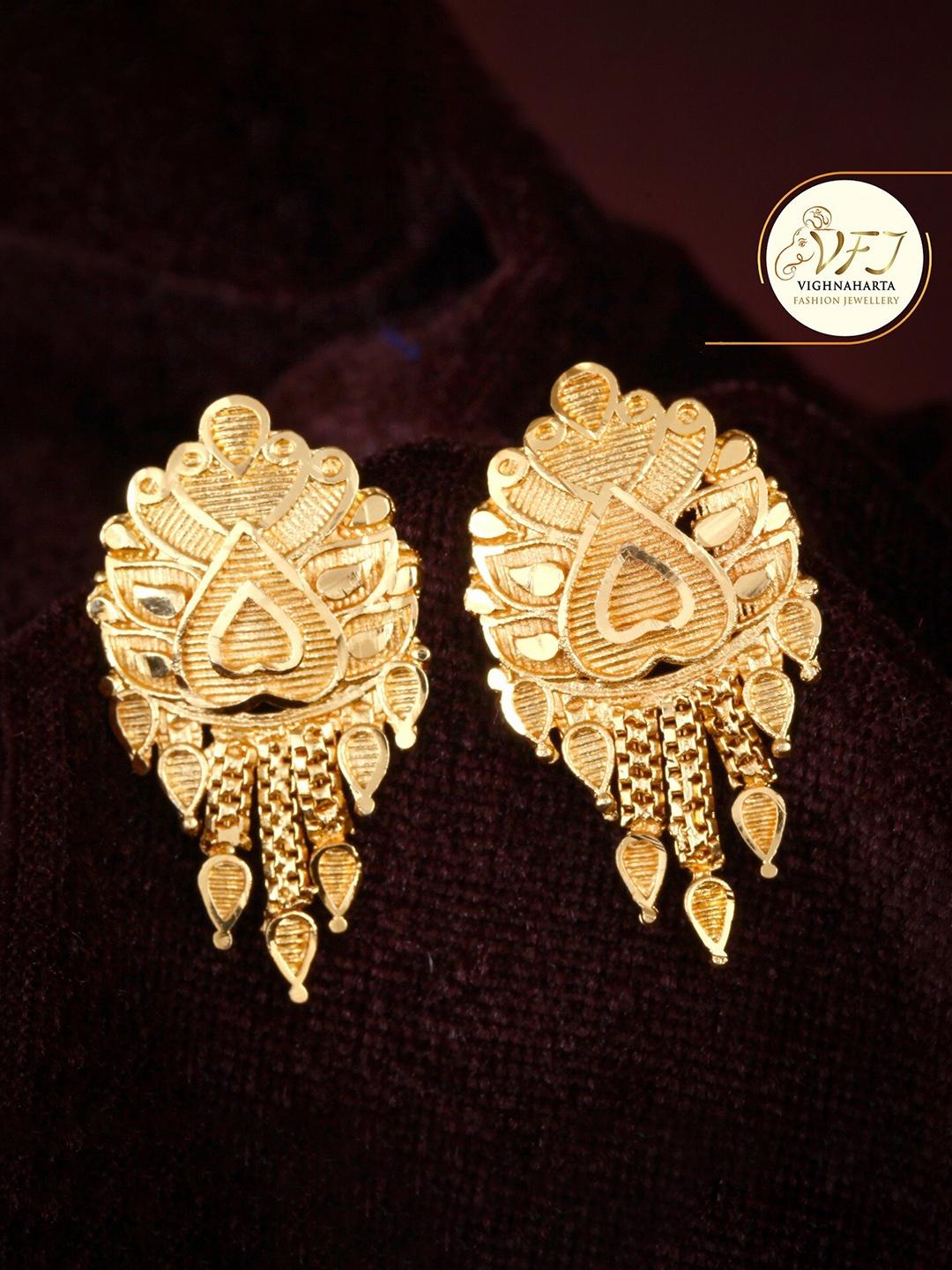 

Vighnaharta Gold-Plated Floral Drop Earrings