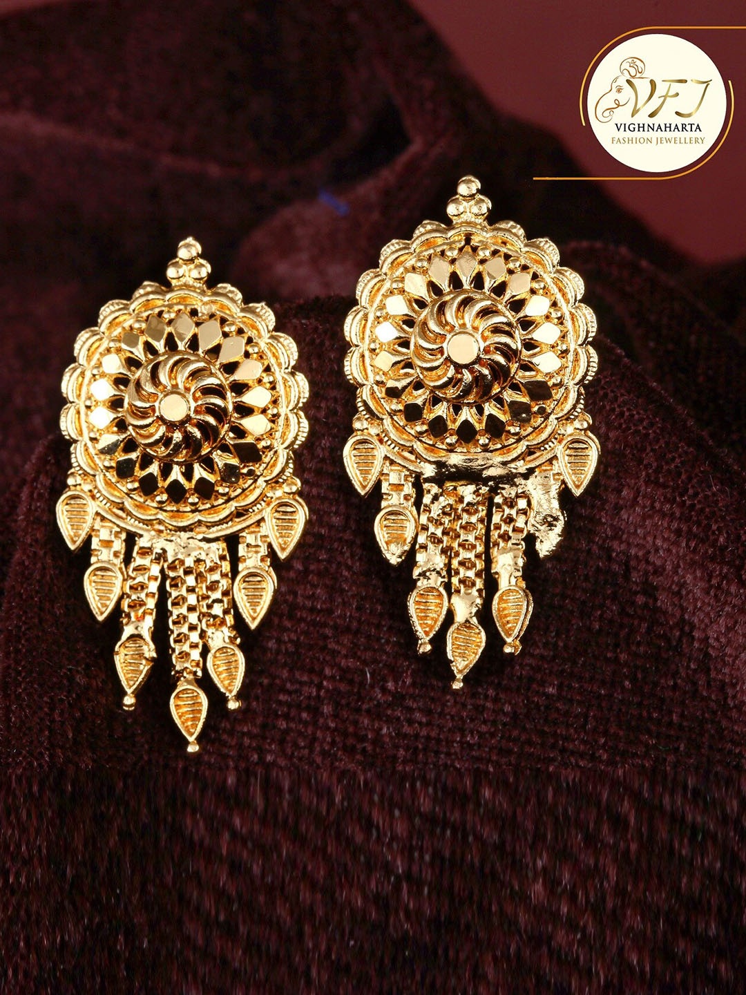 

Vighnaharta Gold-Plated Floral Drop Earrings