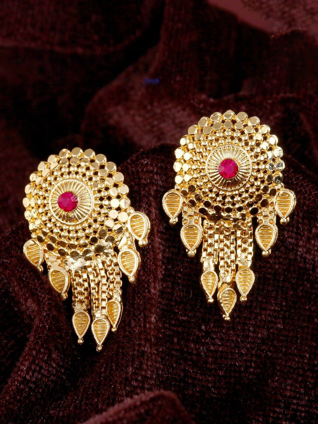 

Vighnaharta Gold-Plated Floral Drop Earrings