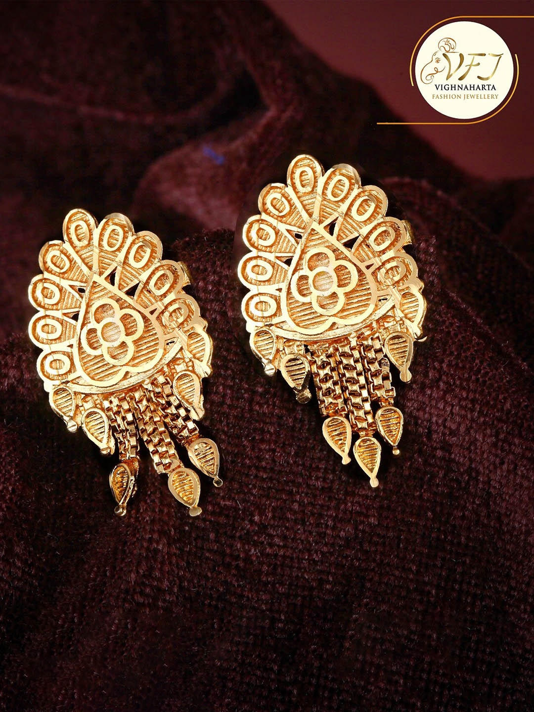 

Vighnaharta Gold-Plated Floral Drop Earrings