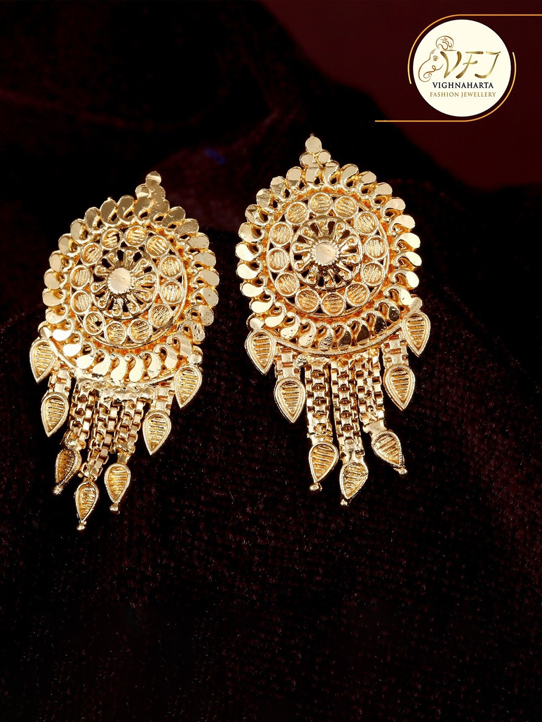 

Vighnaharta Gold-Plated Floral Drop Earrings